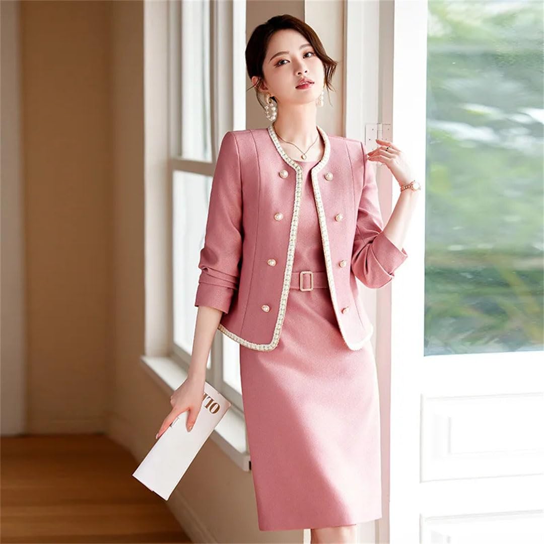 Ensemble deux pièces pour femme - Blazers à manches longues - Manteau court et robe longueur genou