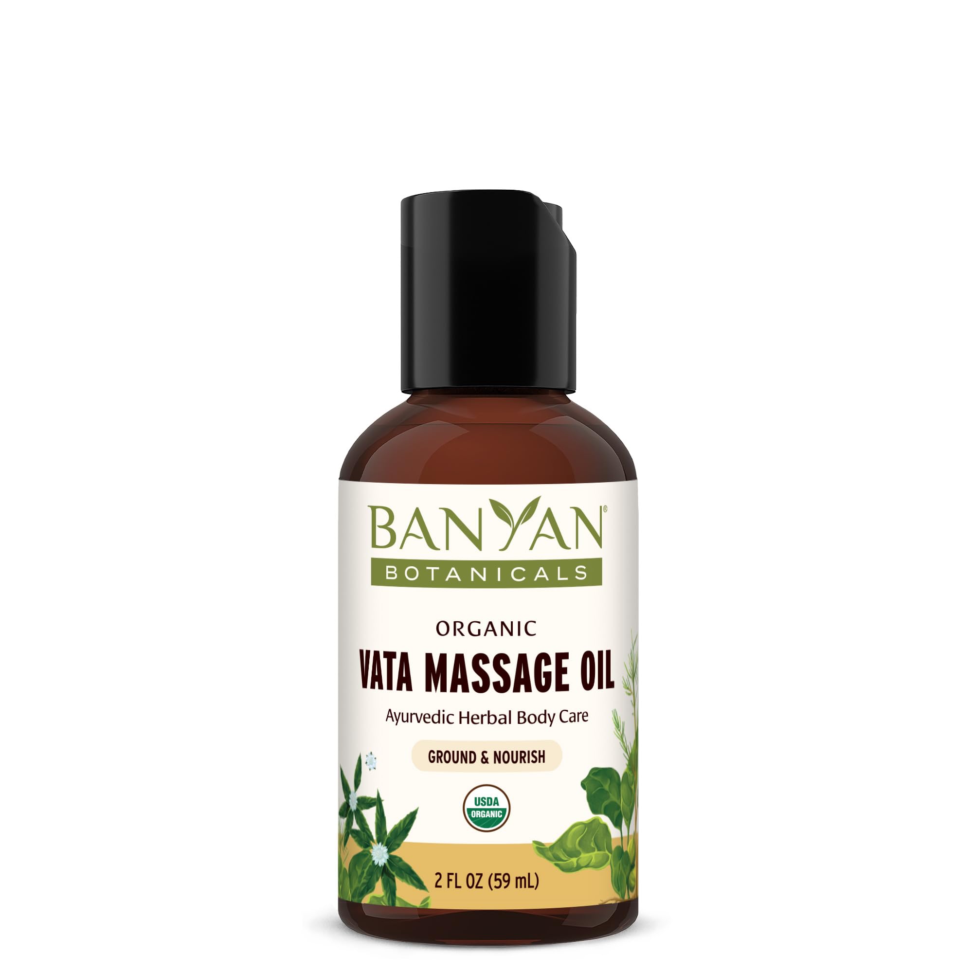 Banyan Botanicals Vata Massage Oil – Organic Herbal Massage Oil for Calm & Relaxation – Ayurvedic Oil with Organic Ashwagandha (Withania Somnifera) – 2 oz – Non-GMO Sustainably Sourced Abhyanga Oil