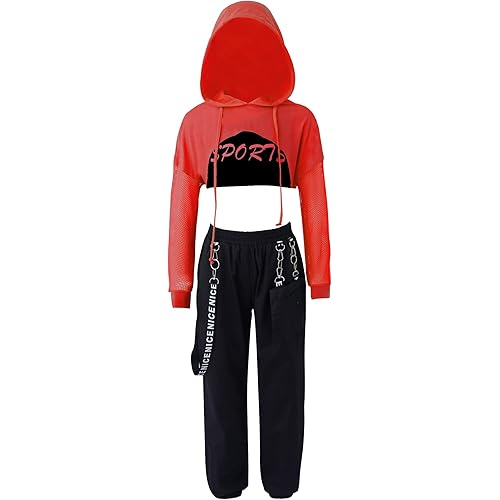 Girls Dance Outfits Cropped Hoodie Tank Tops Jogger Pants Set Hip Hop Jazz Street Dancing Clothes