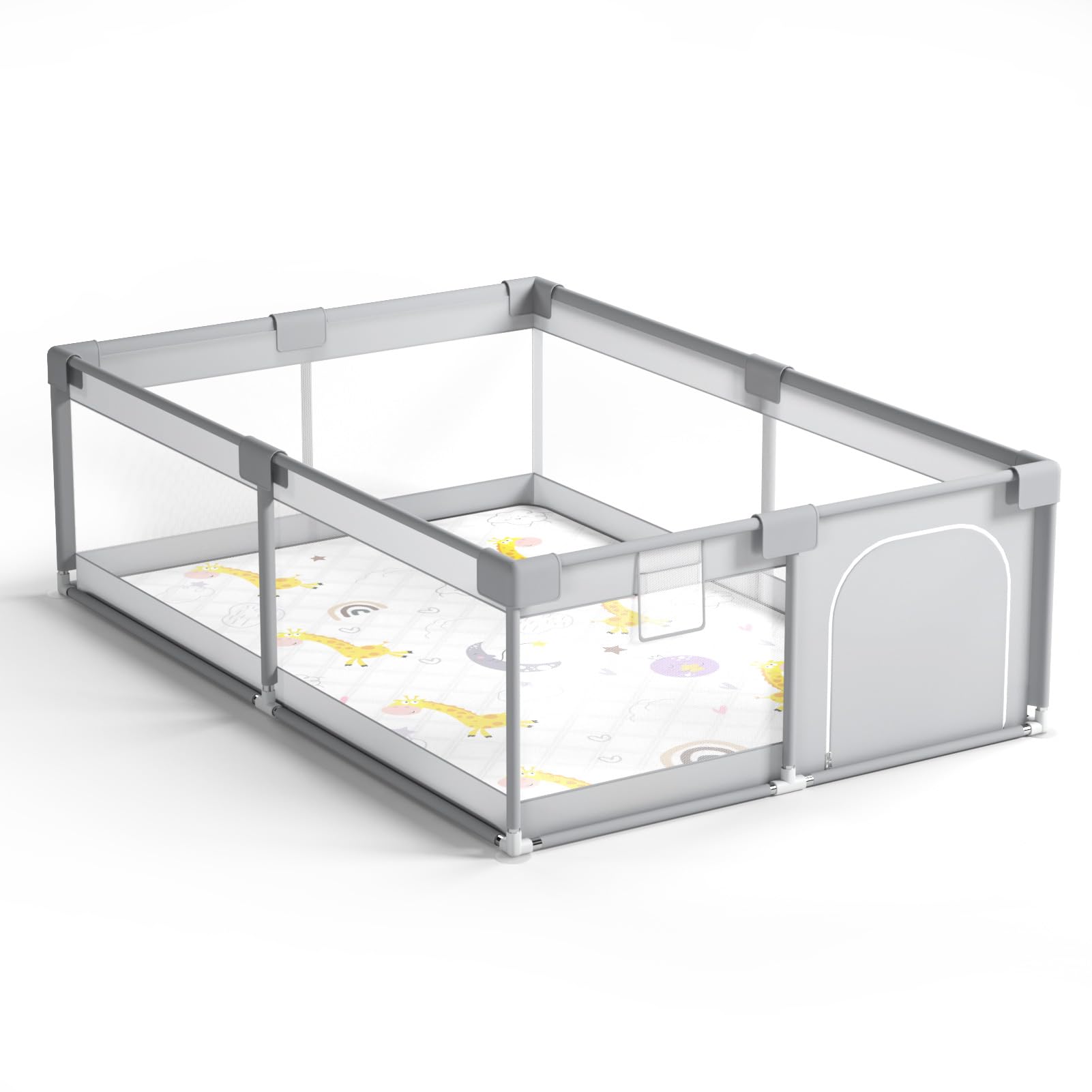 INVOKER Baby-Laufstall 120 x 180 cm mit Matte – Großer Spielbereich mit transparenten Mesh-Wänden und Reißverschlusstür, Kindergehege für Innen- & Außenbereich inkl. Tragetasche