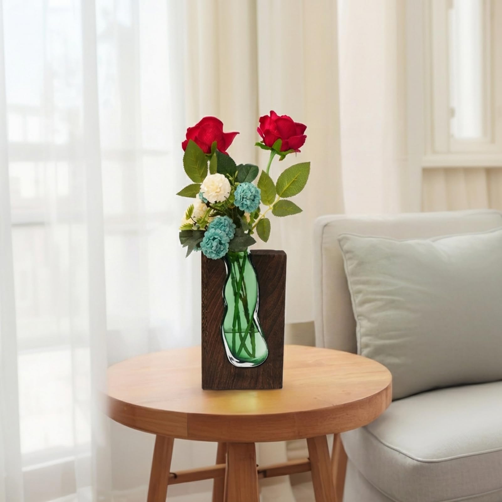 Vaso in vetro in legno con fiori rialzati ad acqua, vaso irregolare, 24 cm, decorazione moderna per la casa per camera da letto, cucina, soggiorno, spazi commerciali