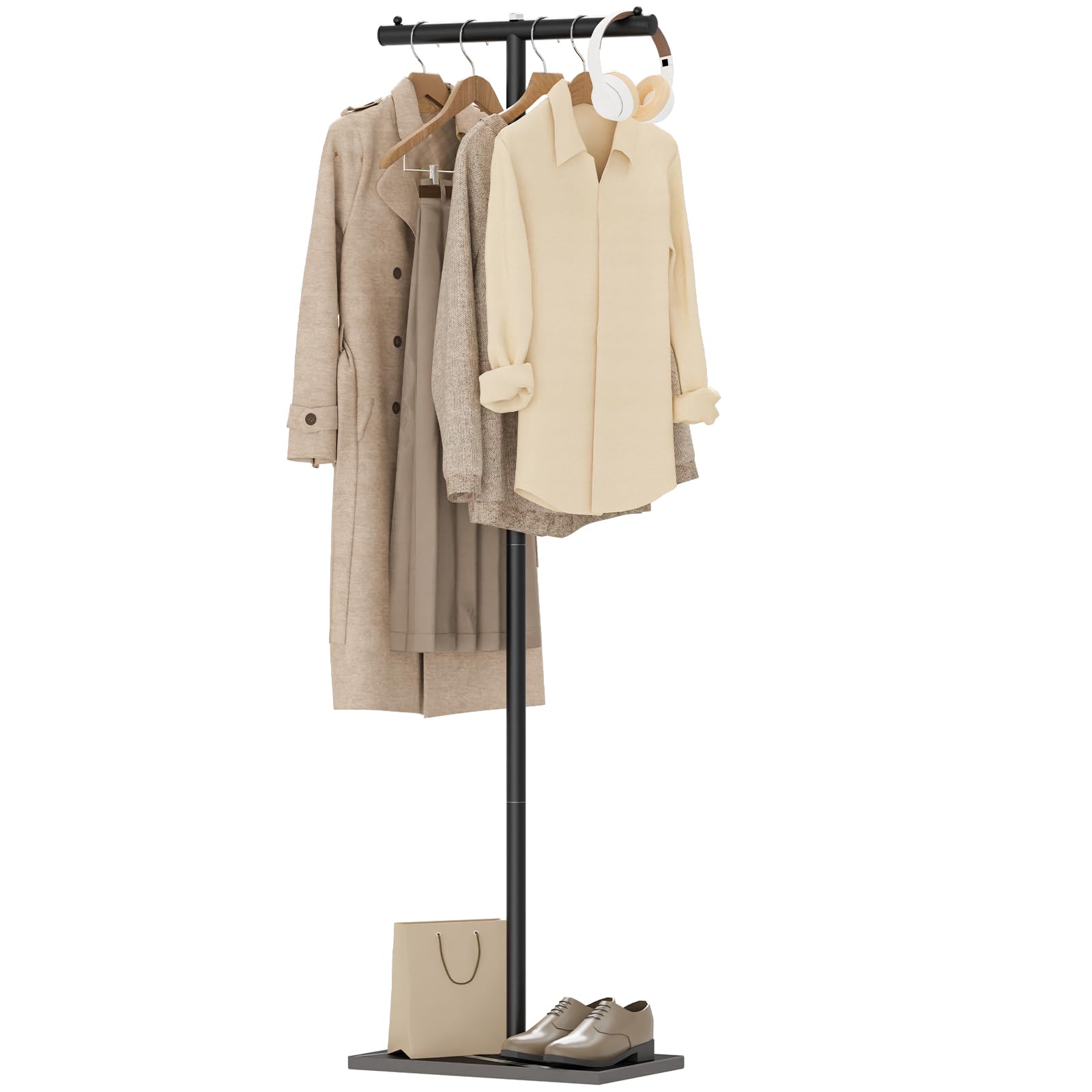 T-shaped Coat Rack Freestanding Modern Clothes Rack with Rock Slab Base Heavy-duty Metal Coat Tree for Boutiques Hallway