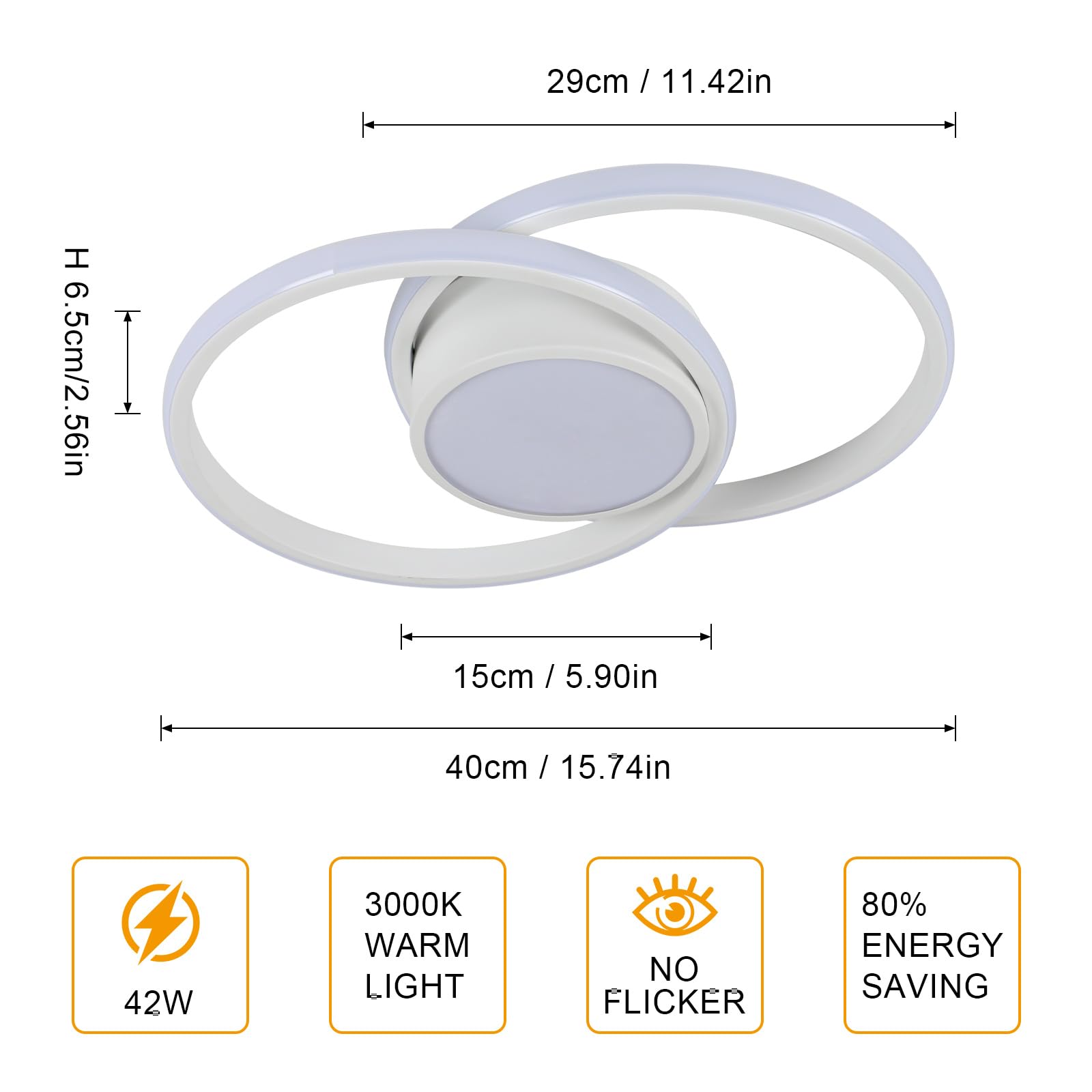 Comely LED Deckenleuchte Modern 42W, 4800LM, 3000K Warmweiß, Rundes Design Ø 40cm – Energieeffiziente Deckenlampe für Schlafzimmer, Badezimmer, Küche, Wohnzimmer & Balkon in Weiß