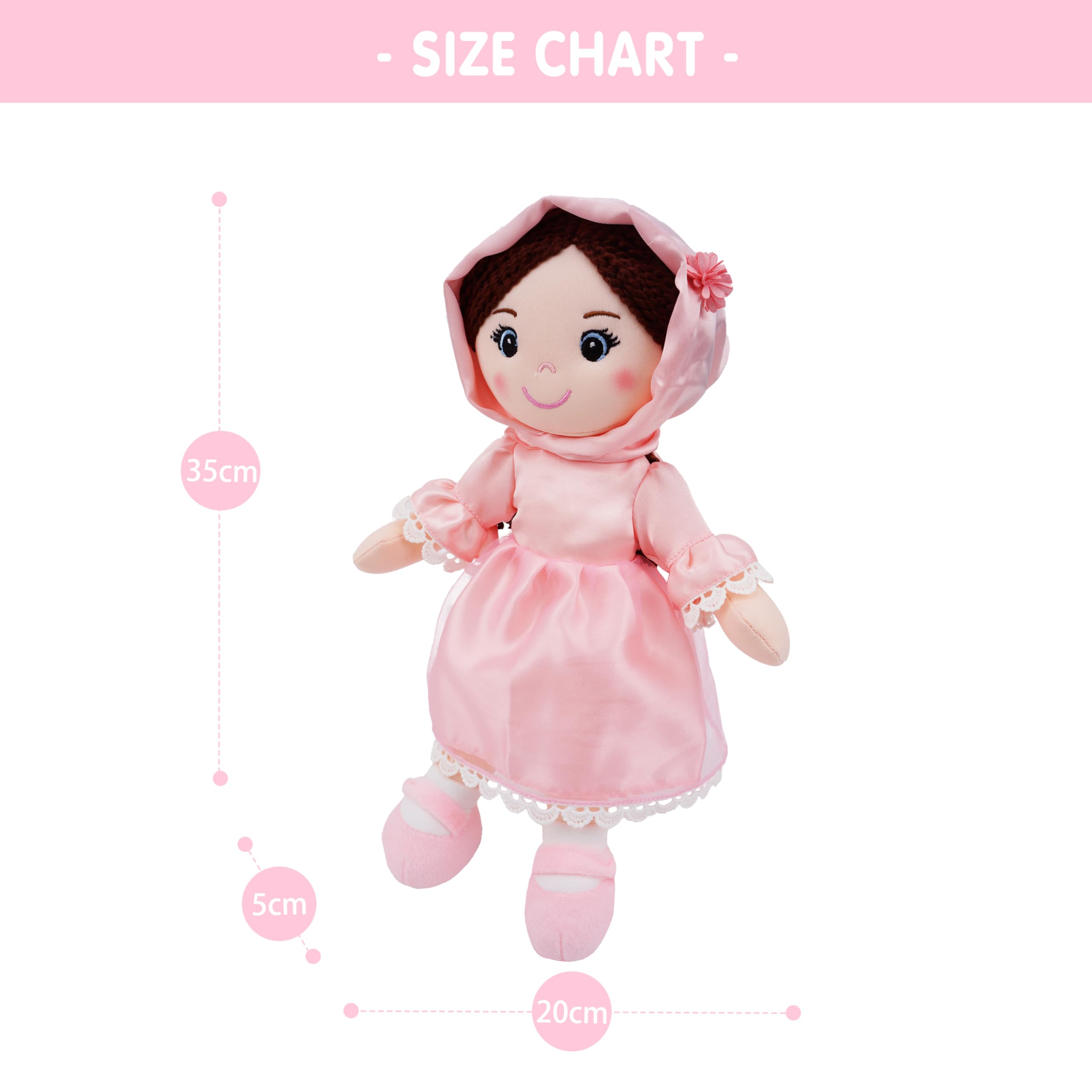 Lullaberry 35cm Snuggle Cutie Aisha - Muslim Hijab Doll - Soft Cuddly Plush Doll for Girls - Huggable Rag Doll - Ramadan Gift - Pink - Image 4
