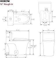 Vista 7 de HOROW T0338WG Inodoro de una pieza con botón dorado, inodoro alargado con asiento de comodidad, altura para silla ADA 17.3", descarga doble 0.8/1.28