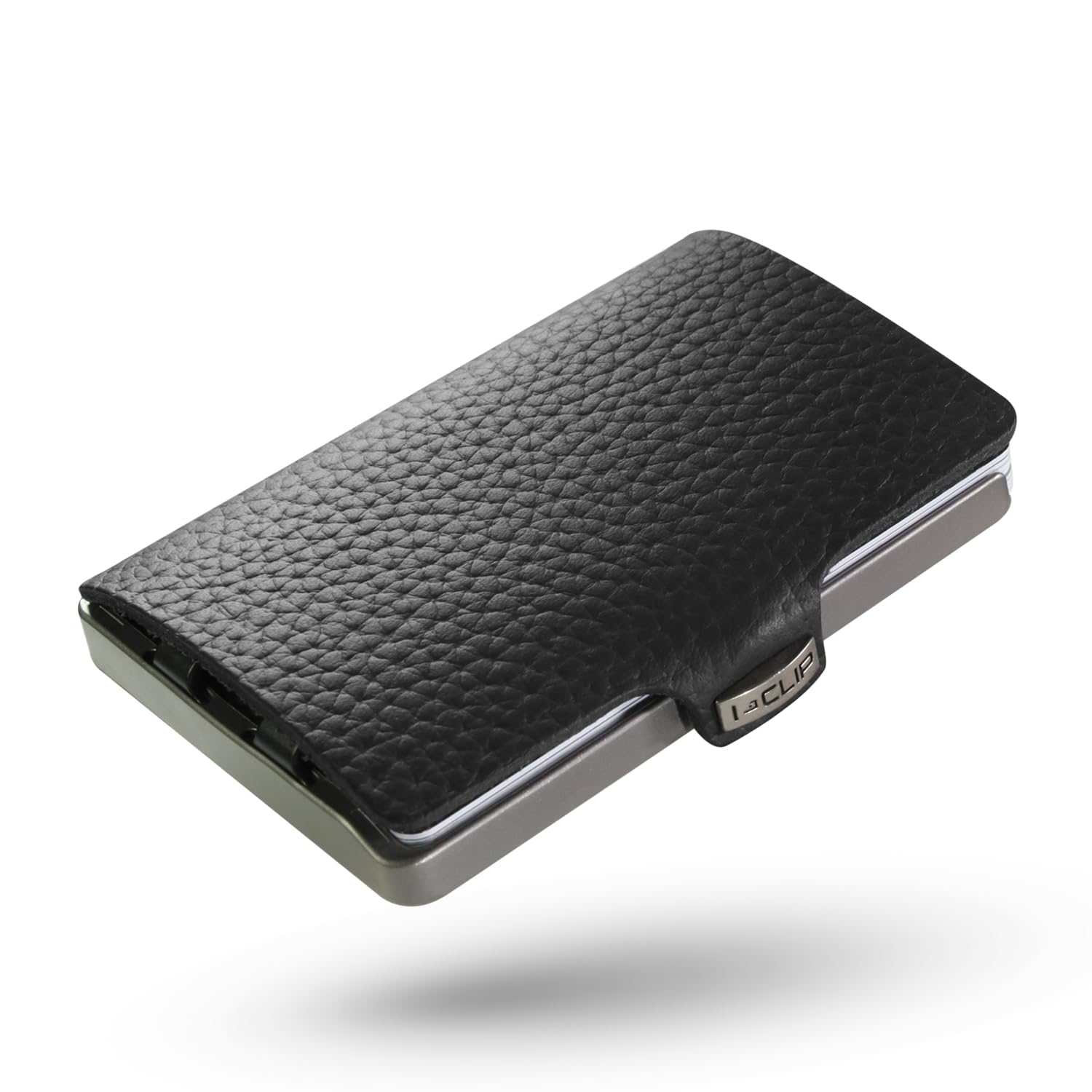 I-CLIP Titan Premium Herren Geldbörse - Slim Wallet mit Geldklammer - Edles Mini-Portemonnaie für 10 Karten - Ultraleicht - Schwarzes Echtleder - Satinierter Rahmen