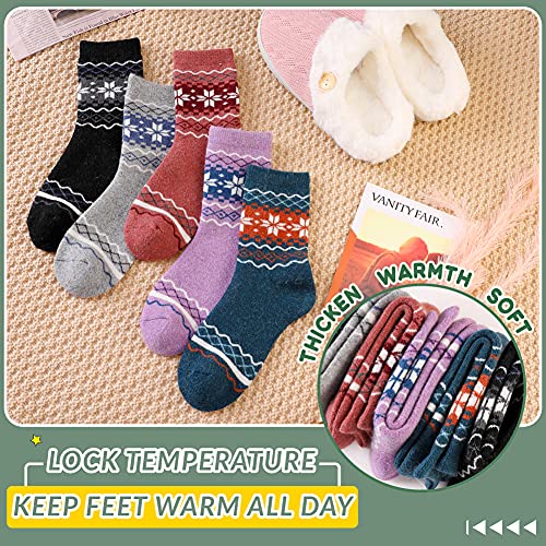 Image of Velice Wool Socks for Women Merino Wool Boot Hiking Thick Thermal Warm Winter Crew Cushion Cozy Work Socks 5 Pairs