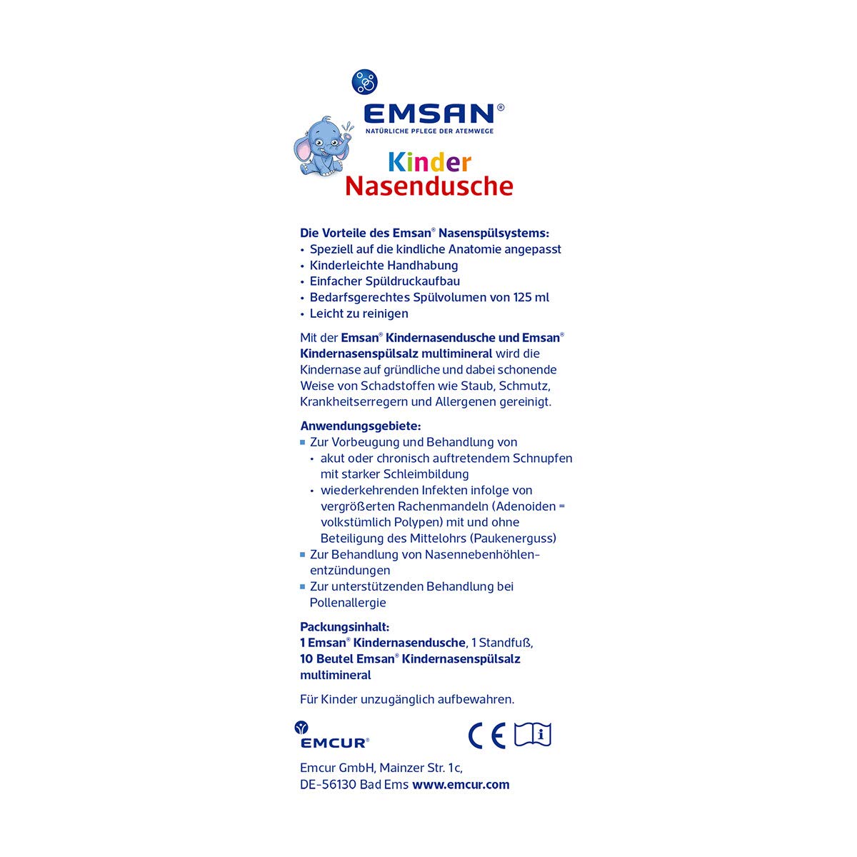 Emsan Kinder Nasendusche mit 10 Beuteln Nasenspülsalz, 1er Pack