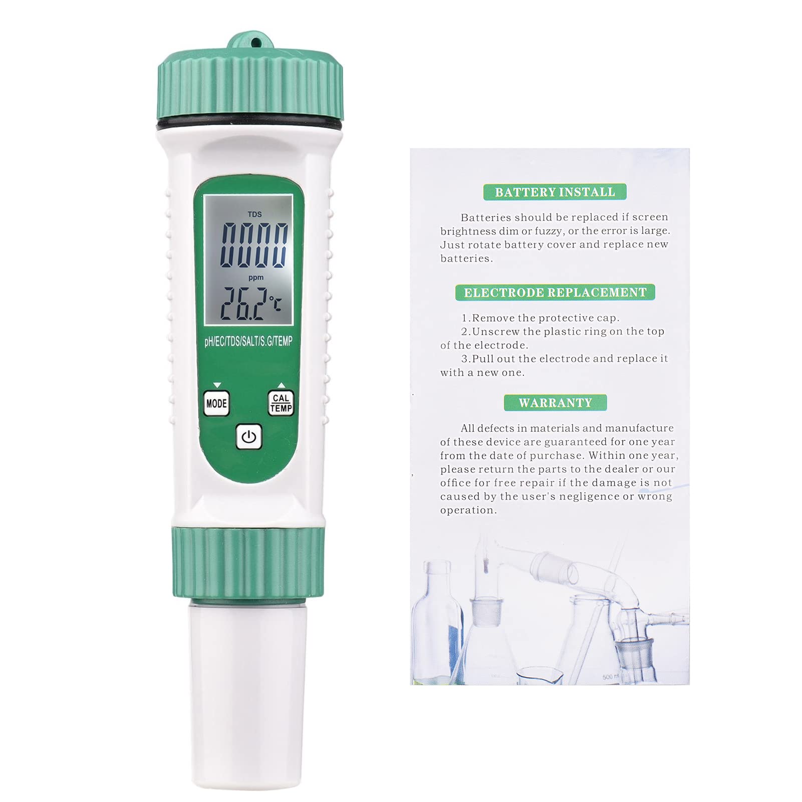 Tester digitale della qualità dell'acqua Monitor multifunzione 6 in 1 per PH EC TDS SALT SG e temperatura - Misuratore portatile per acqua potabile, acquari, coltura e uso in