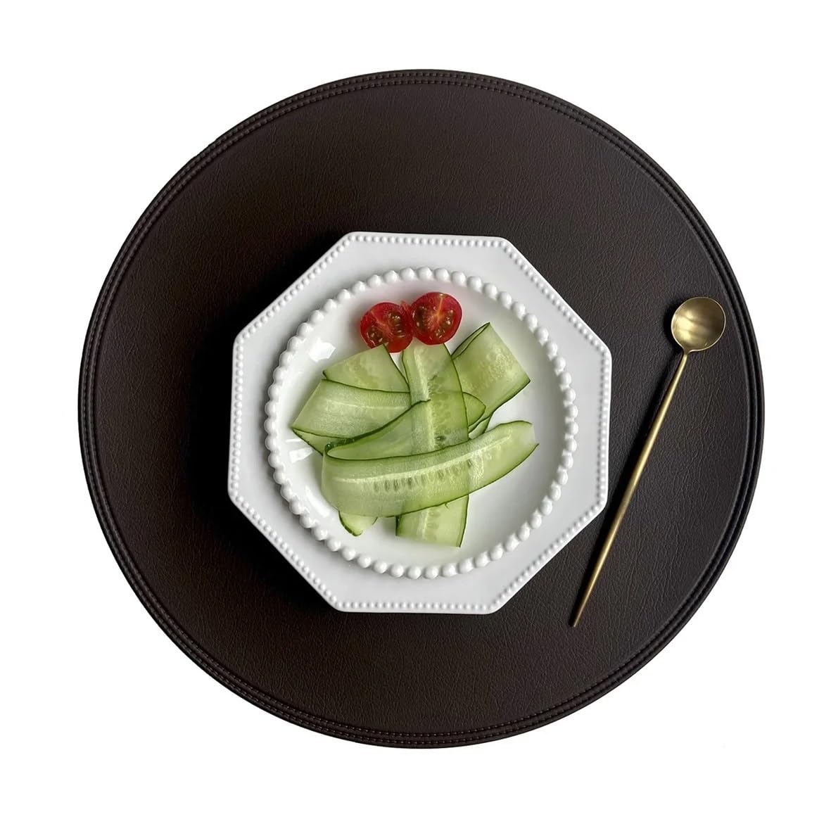 4 pcs Imitation Leather Placemat Coaster Pads PVC Round Plate Mat Edge Pressing Table Placemats for Kitchen Dining Table Decoration(Coffee)