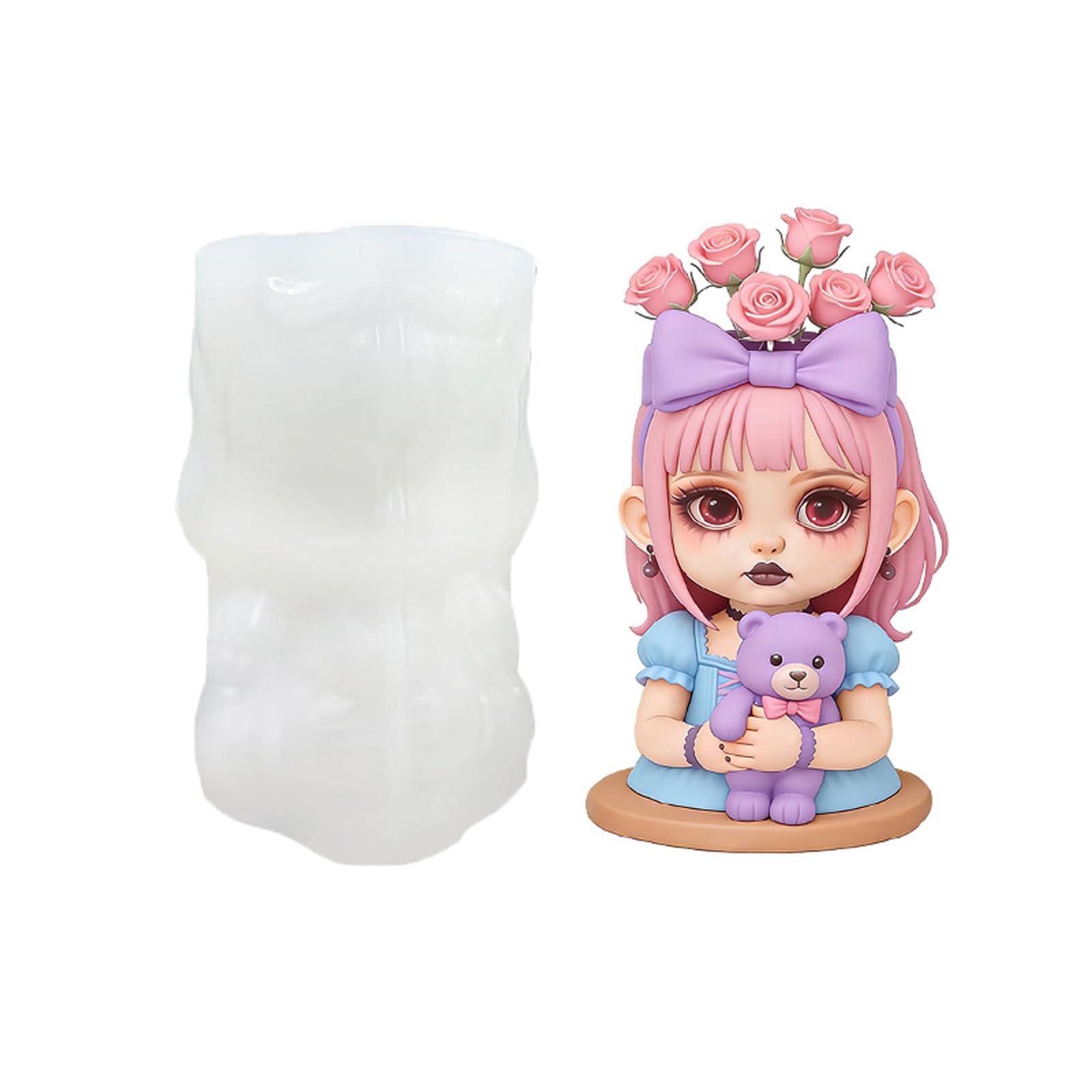 OSNIYAW Girl Mold, Bear Girl Silicone for Candled Making, Diys Resin Aromatherapys Candled Aromatherapys