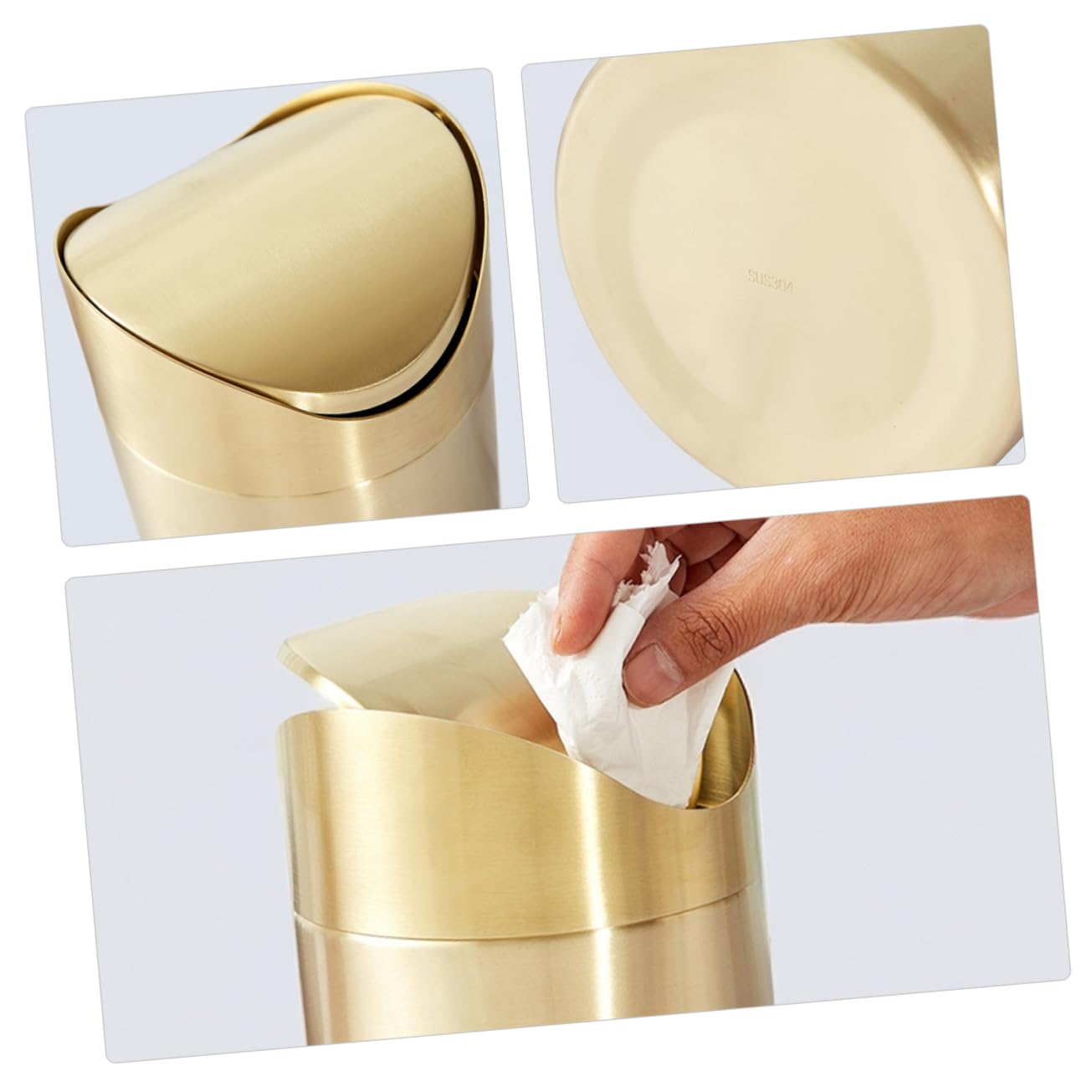 Mobestech Mini Poubelle De Bureau En Acier Inoxydable Doré Avec Couvercle Presse Compacte Pour Cuisine Voiture Et Chambre À Coucher