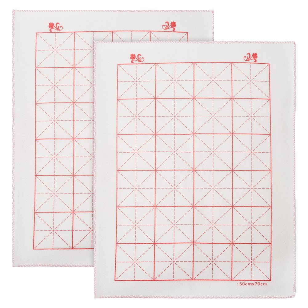WEBEEDY 2 PCS Chinese Calligraphy Drawing Felt Mat White Felt Pads with Grids Desk Pad Chinese Calligraphy Set for Beginner Practicing for Drawing and Painting(24Grids,50x70x0.3 cm/19.7x27.6x0.1 inch)