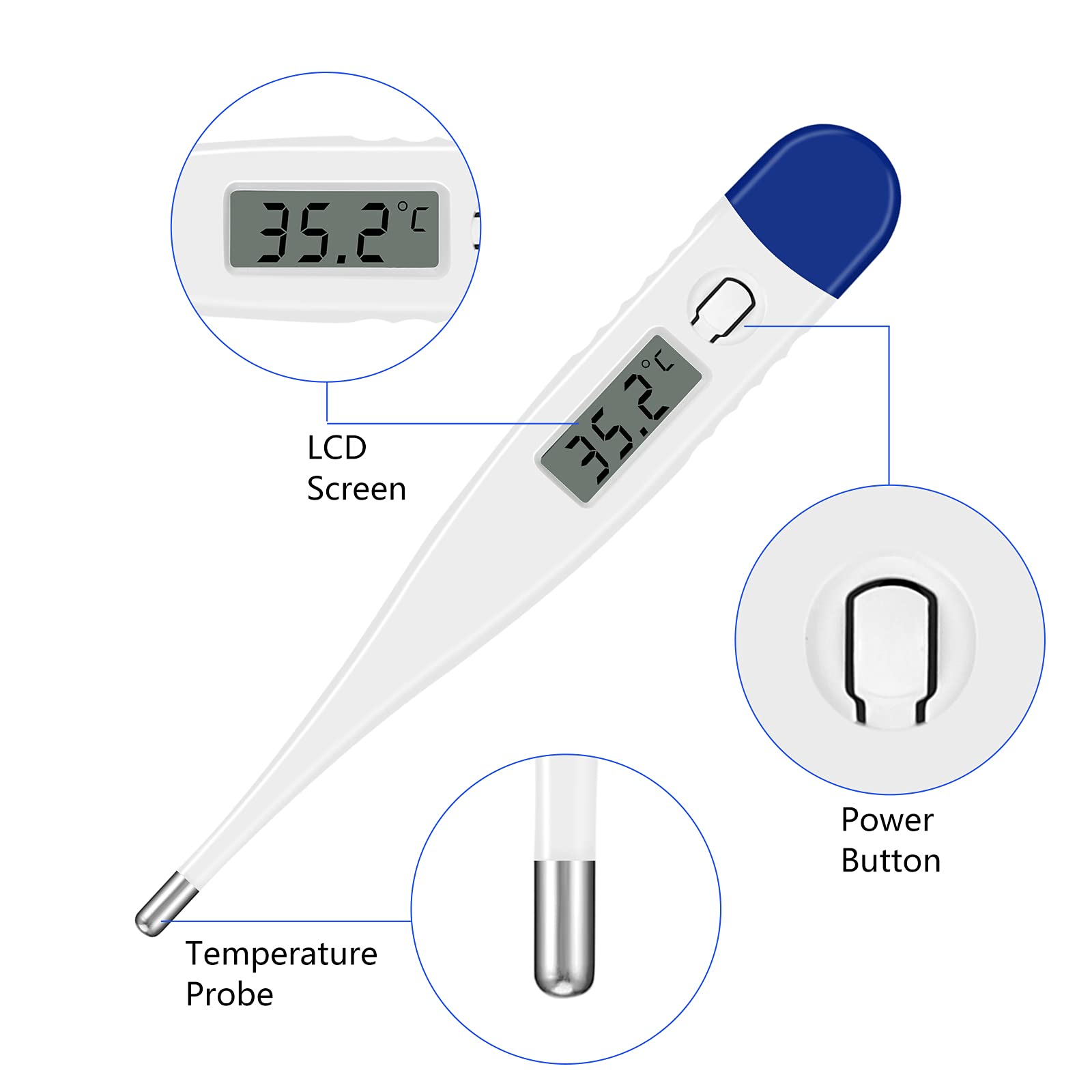 Digital Thermometer, Oral Underarm Rectal Temperature Thermometer for