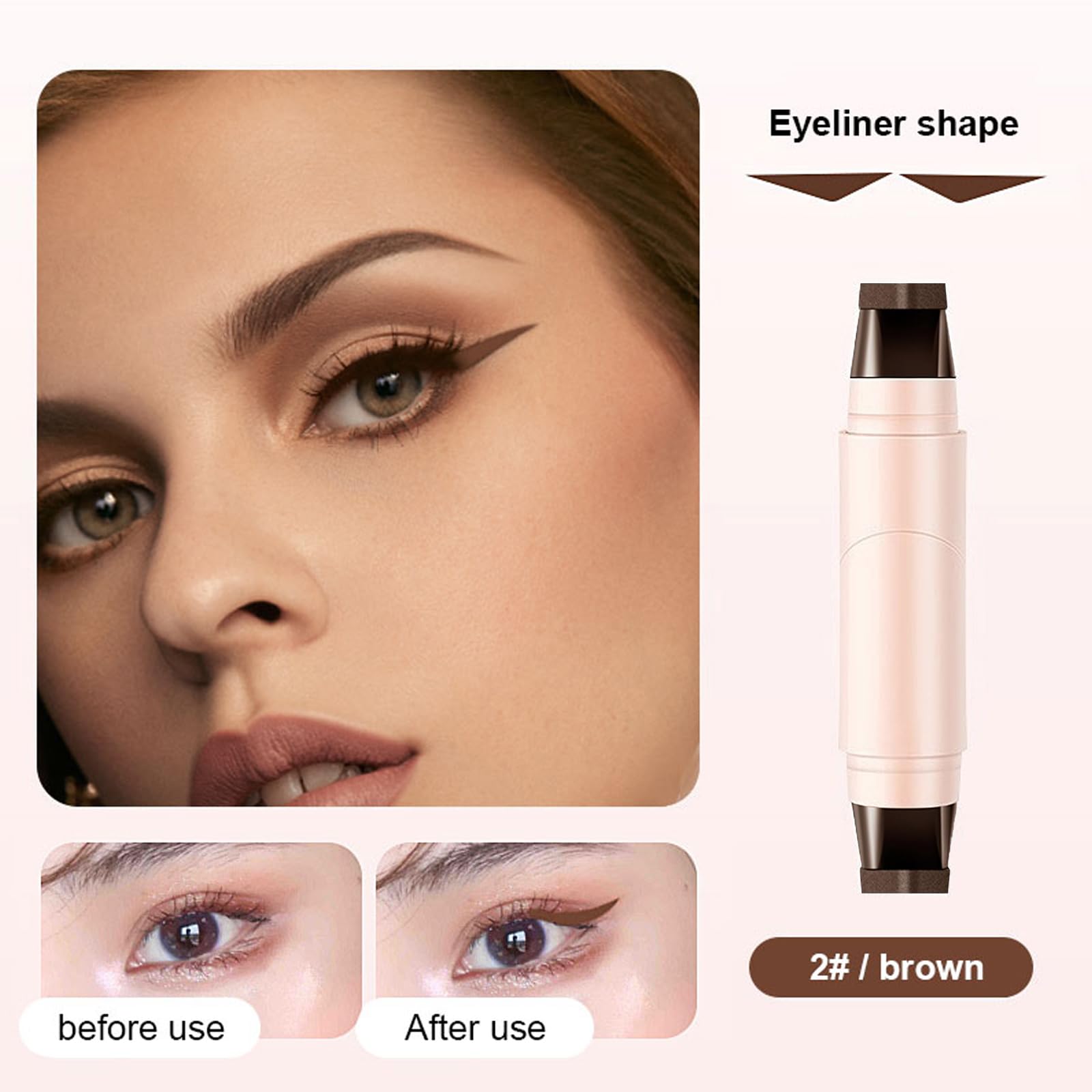 2 szt. Podwójna głowica do oczu, obracająca się linia do oczu pieczęć, wodoodporny czarny eyeliner, naturalny długotrwały brązowy eyeliner dla kobiet makijaż oczu