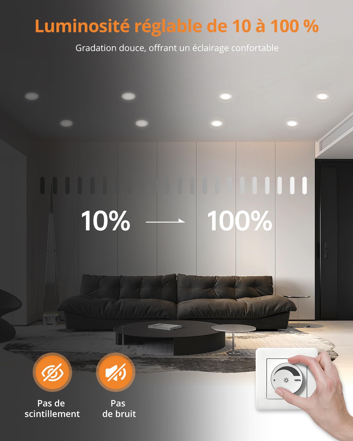 Wowatt Spot Led Encastrable Dimable 6W, IP65 pour Salle de Bain - Blanc Chaud 2700K, Neutre 4000K et Froid 6000K, 700LM Encastrés Trou 68-80mm, Lot de 10