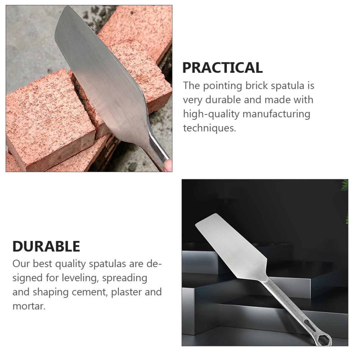 Uonlytech Paleta de Albañilería Multifuncional de Acero Inoxidable 3-8 Doble Cara Mango Redondo para Cortar Masilla y Trabajos de Construcción, Herramienta Manual Resistente
