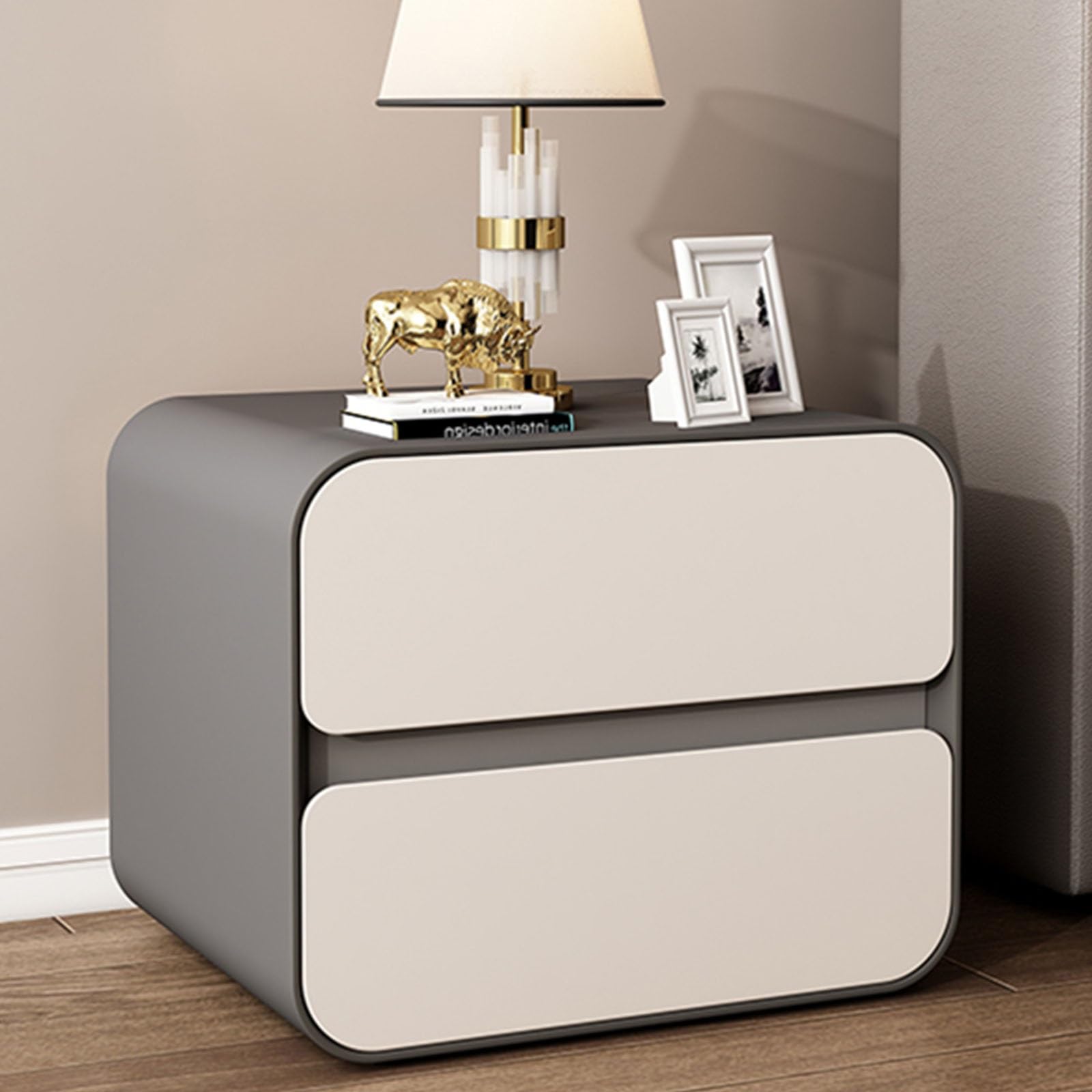 SXZenSpace Modern Wooden Nightstand with 2 Drawers Stylish Bedside Table Versatile Storage Chest Ideal for Bedroom & Living Room Chic Home Decor Furniture