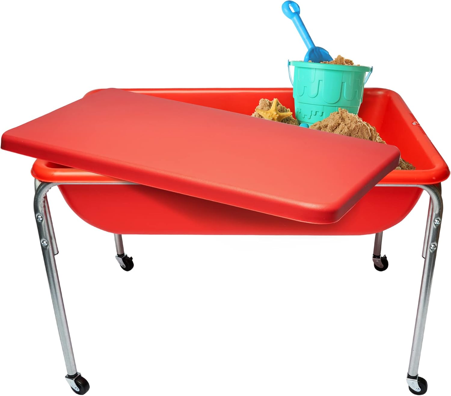 Children's Factory, 1135-24, Large Sensory Table & Lid, Kids Playroom & Classroom Autism Activity, Daycare or Preschool Learning Activities, 24"H, Red Red Single Basin - 24"H Sensory Table & Lid Set