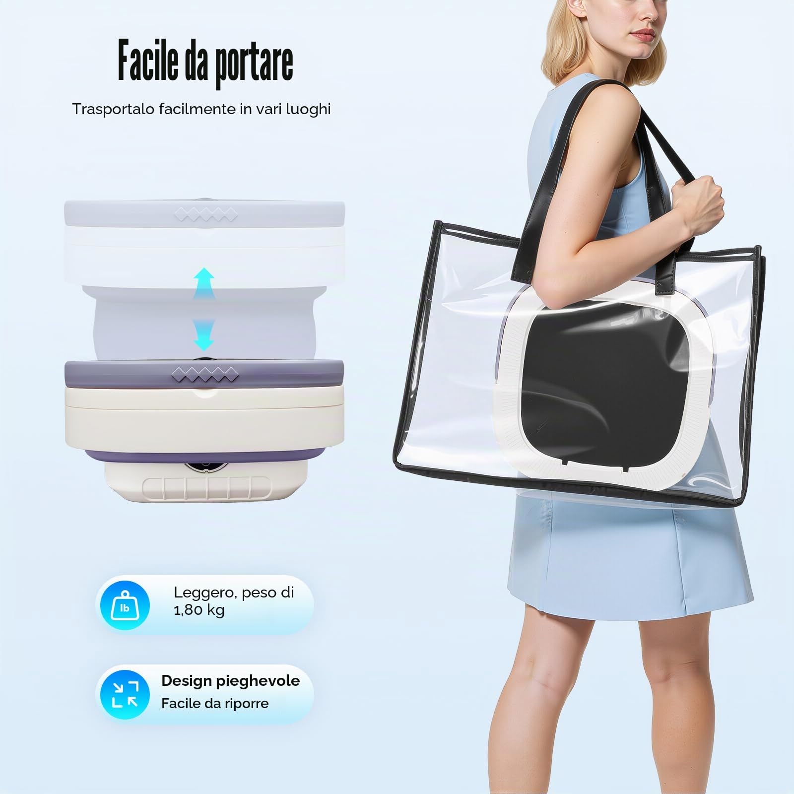 Mini Lavatrice 12 LT Lavatrice Portatile con Cestello Staccabile Pieghevole 3 Modalità Pulizia Profonda, Lavatrice da Viaggio per Campeggio e Viaggio Viola