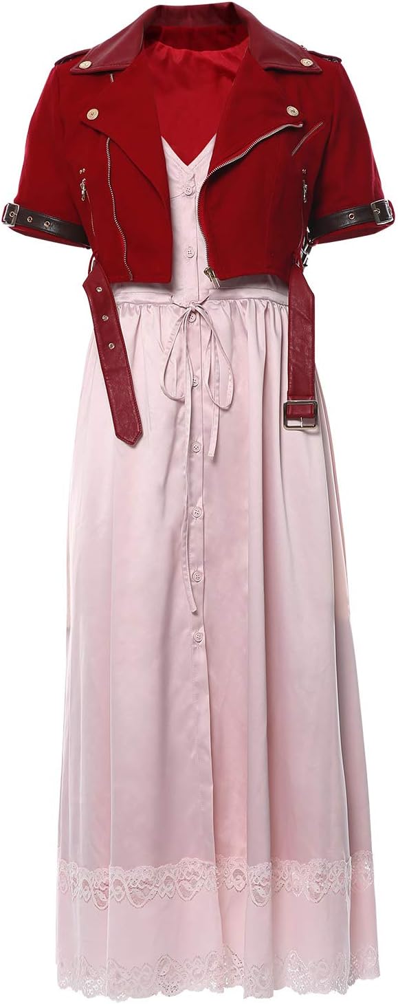 COSTHAT Aerith Gainsborough Cosplay Costume FF VII 7 Remark Halloween Red Jacket Dress for Women