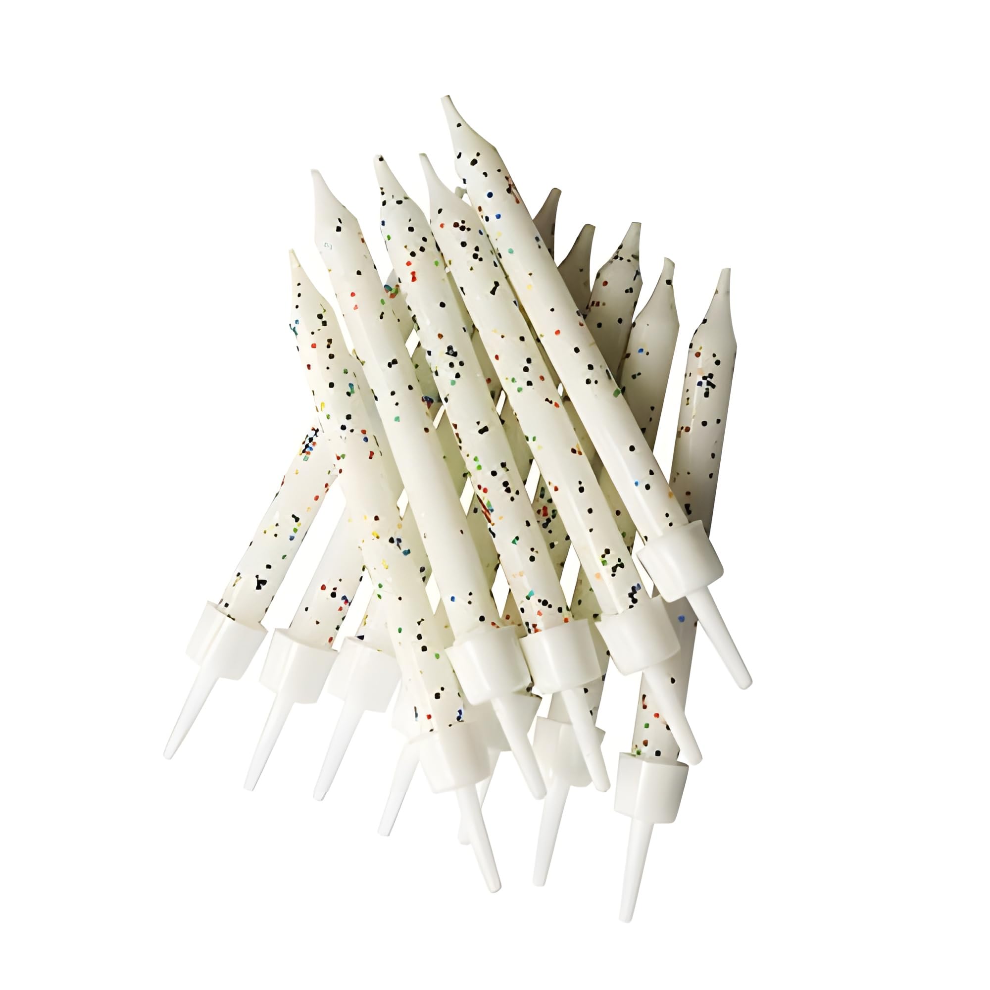 Anniversary House White Glitter Birthday Candles Set of 12 - with Holders 7.5cm - Premium Cake Toppers for Birthday Decorations, Anniversary & Celebration - Elegant Birthday Candle Pack