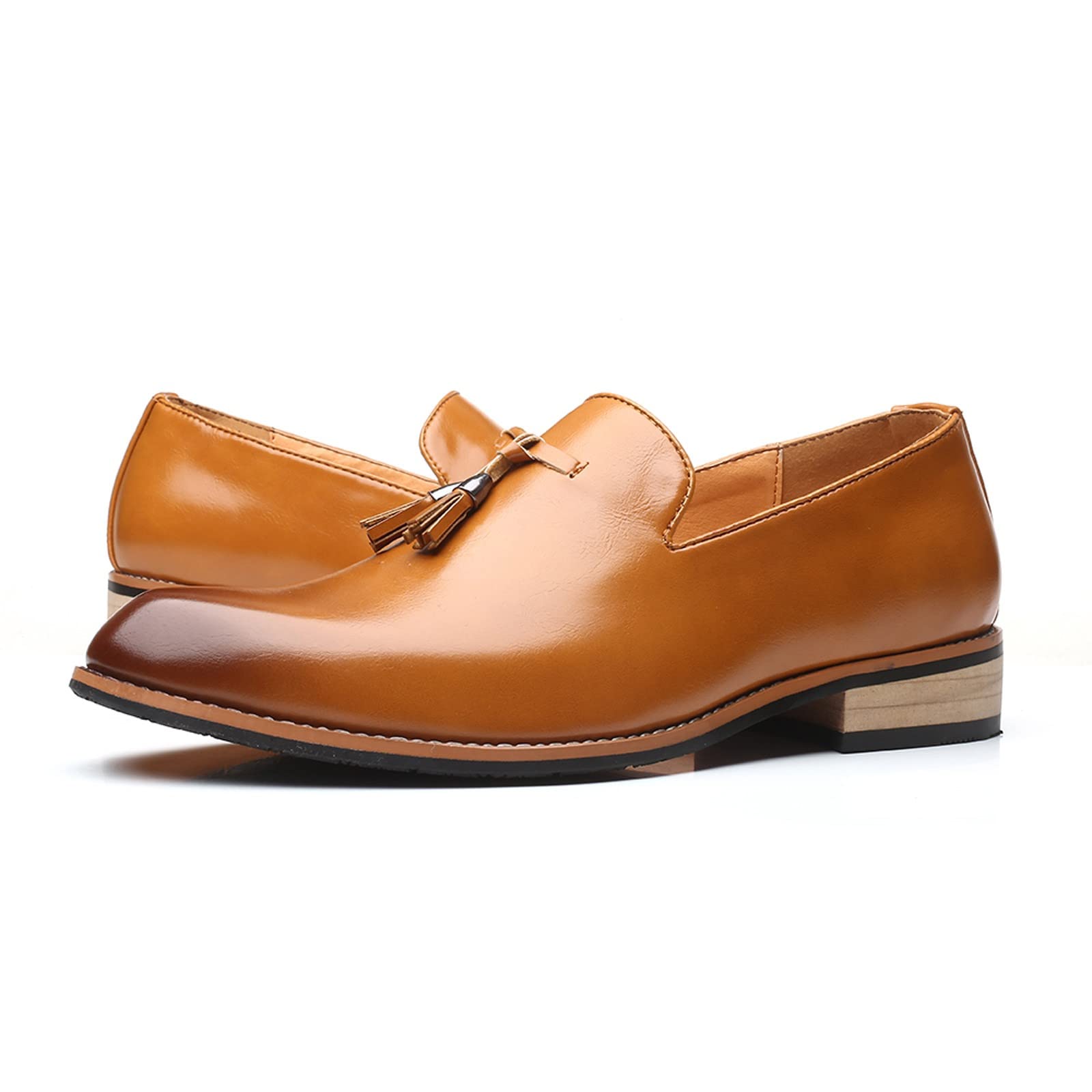 Mocasines clásicos con borlas para hombre, zapatos de vestir elegantes de piel sintética para negocios, bodas, fiestas, Amarillo, 39 1/3 EU