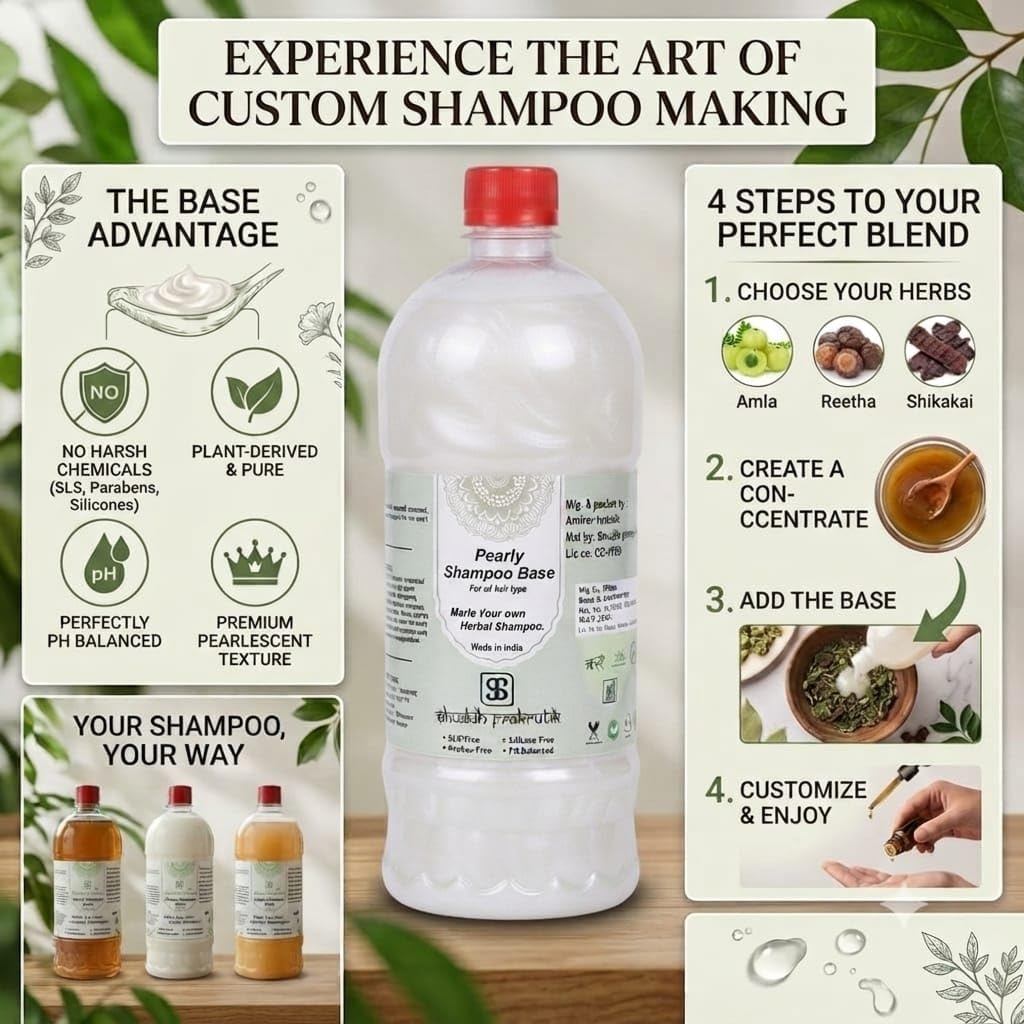 shuddh prakrutik pearly herbal making concentrate Shampoo Base|Peraben,Sls Free| Homemade DIY Perfect for Customizable Formulations|1 litter 1