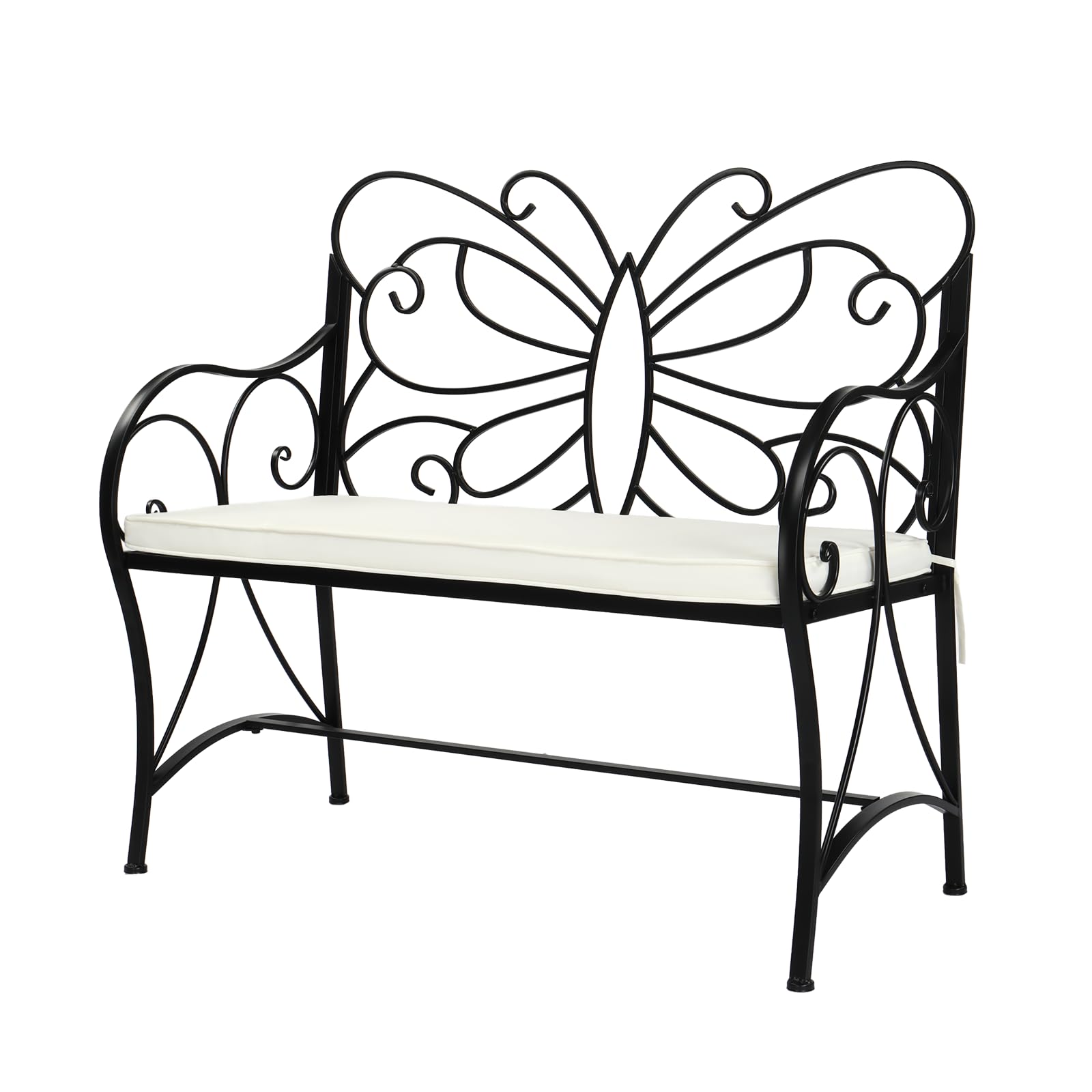 VINGLI Garden Bench with Seat Cushion, Butterfly Designed Backrest, Black