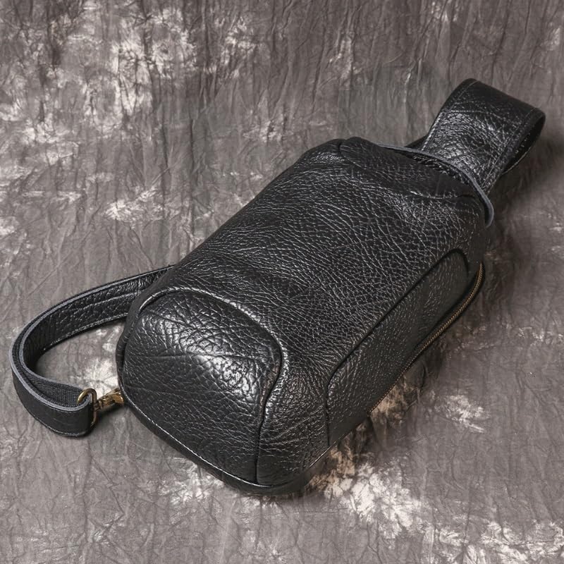Men's Genuine Leather Sports Motorcycle Chest Bag Single Shoulder Travel Hiking