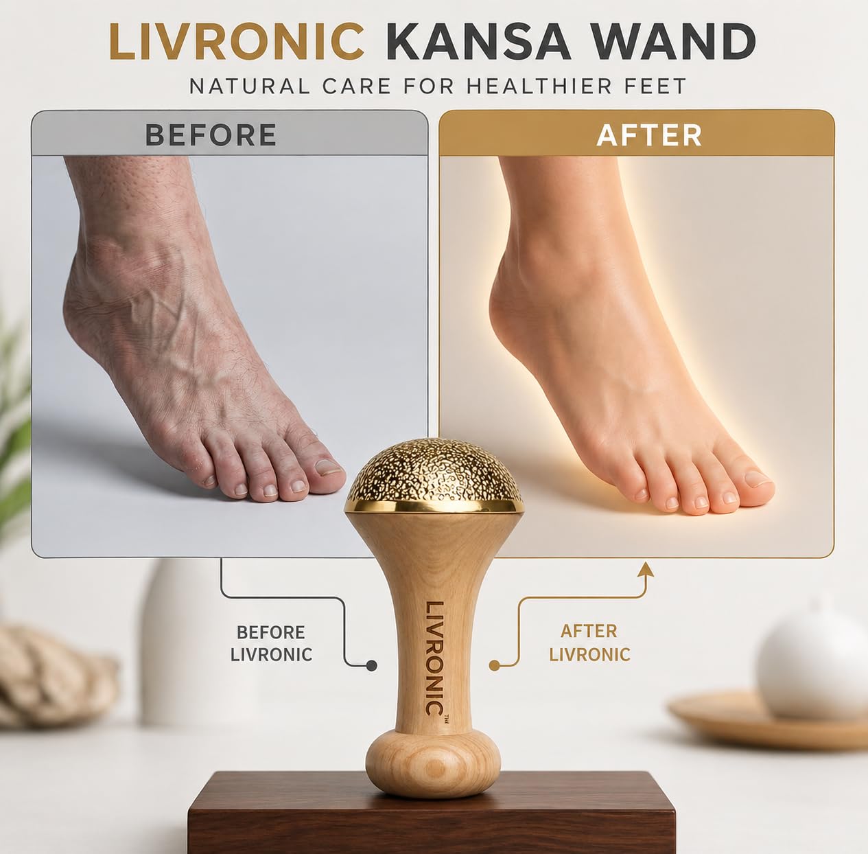 Livronic® Kansa Vati Foot Massager with Teak Wood Handle | Large Ayurvedic Bronze Kansya Vatki (Katori) | Kansa Wand for Foot Massage, Reflexology, Relaxation, Stress Relief & Daily Foot Care | Premium Swakansa Wellness Tool 3