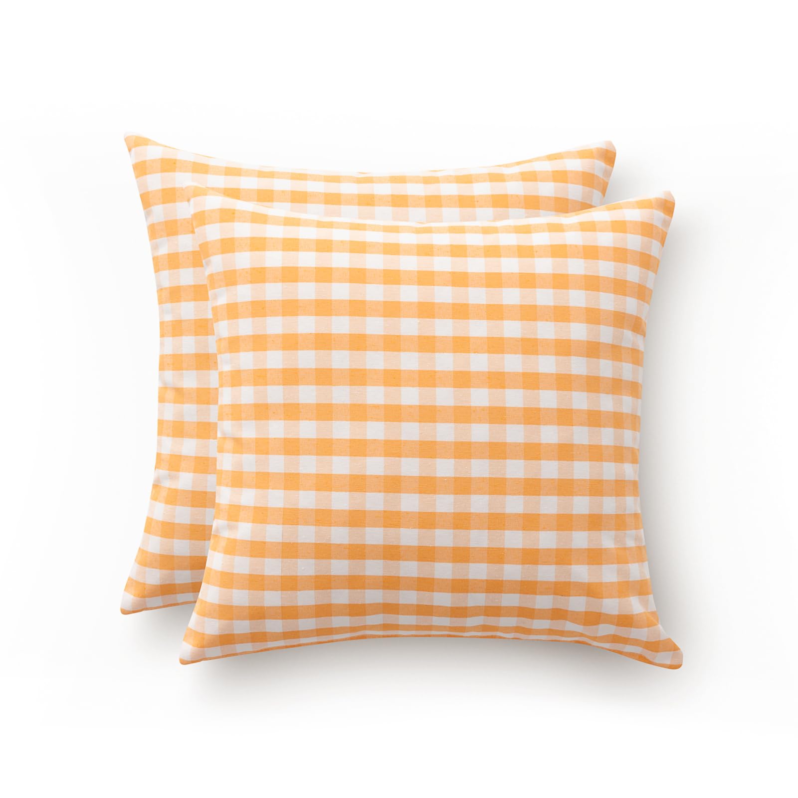 GAMUSI Set of 2 Vichy Checked Cushion Cover 45 x 45 cm – Decorative Cushion Covers Sofa with Zip, Cotton, Breathable and Soft, Yellow