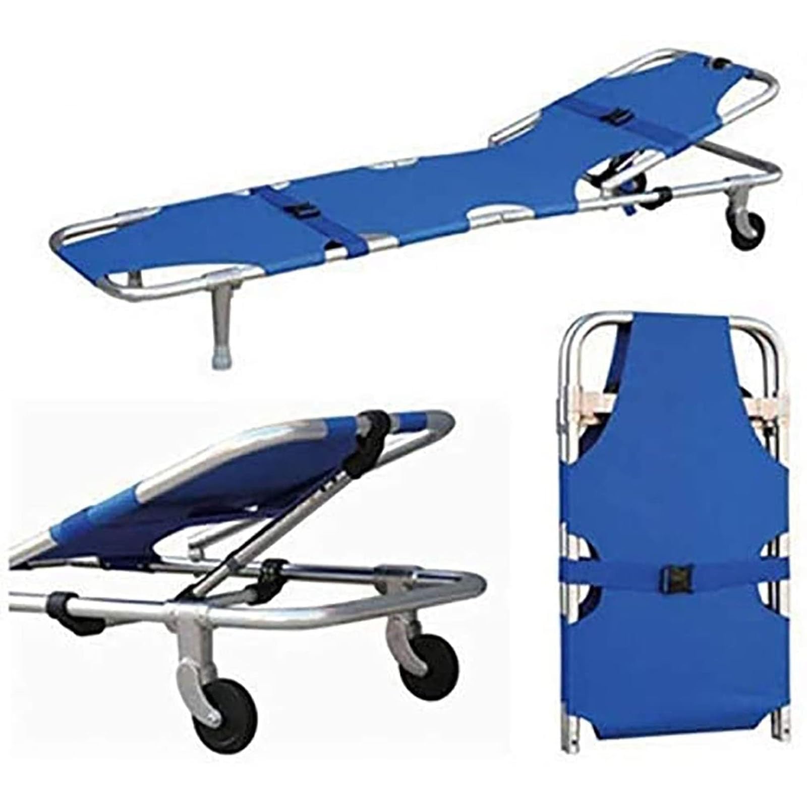 Civière Pliante Médicale, brancard pliable léger en alliage d'aluminium pour le sauvetage avec roues et dossier Brancard médical d'urgence Capacité de poids 350 lbs