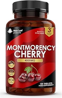 Montmorency Cherry 4000mg (2 per Serving) - 180 Tablets High Strength Concentrate - Natural Tart Cherry Vegan Supplements (not Capsules or Powder) - Non-GMO, 3 Months Supply - Made in The UK