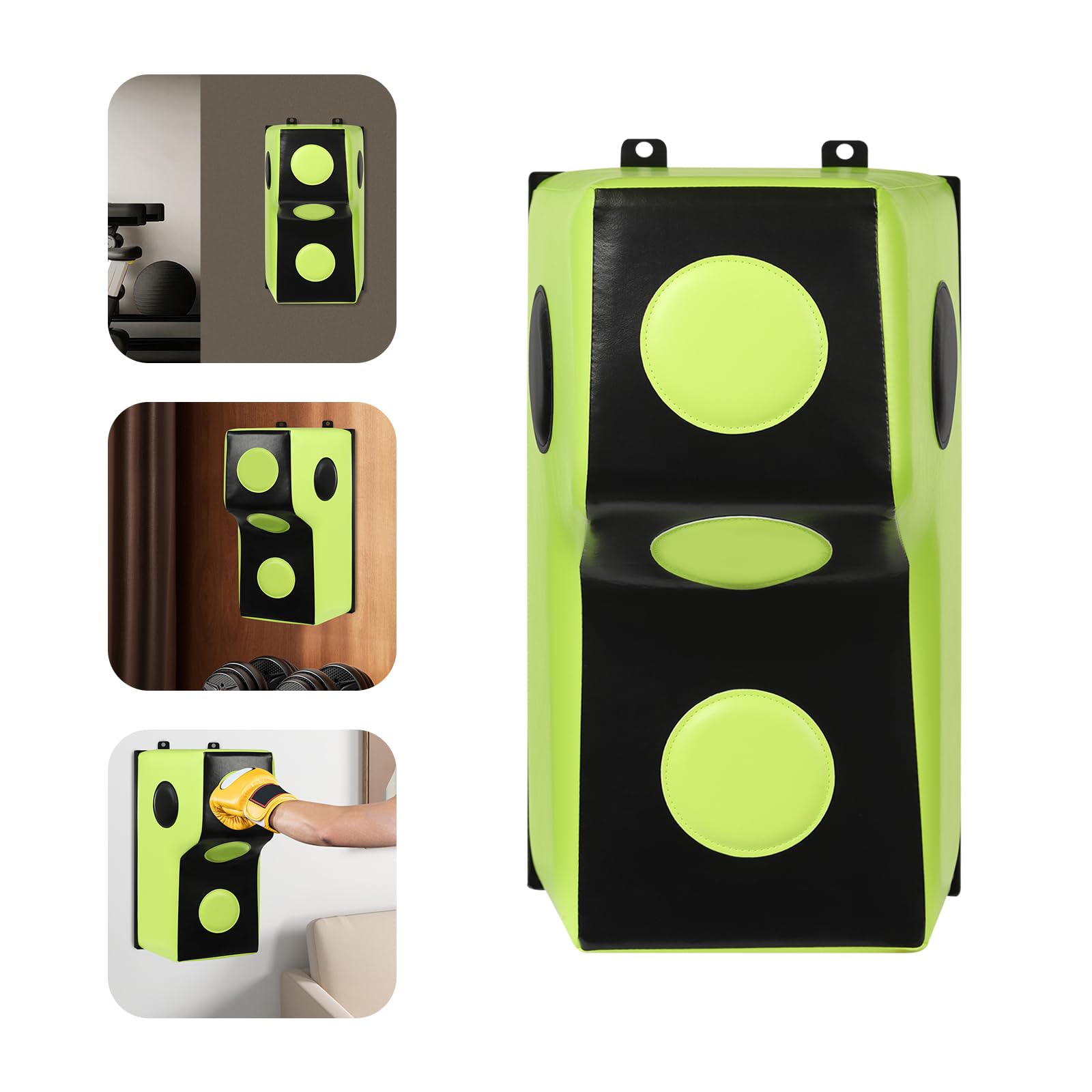 16x12x27.5in Wall Mount Punching Bag, Space-Saving Boxing Training Equipment for Hooks, Wall Mounted Uppercut Boxing Bag (Black+Green)