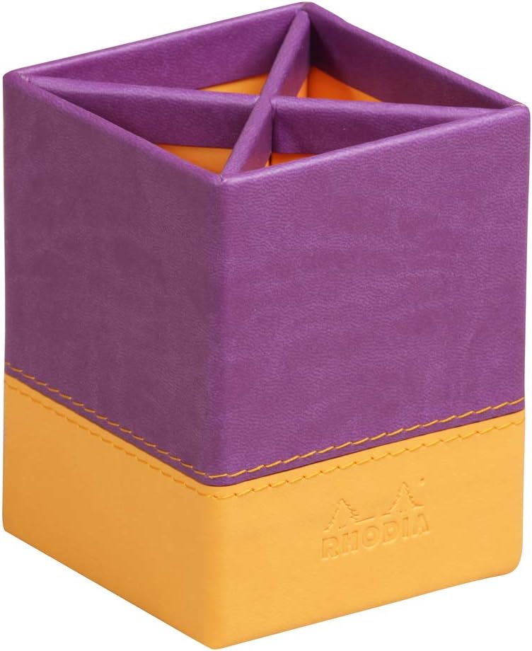 RHODIA 318910C, Purple Pencil Holder, 8x8x11 cm, Orange Saddle Stitching, Faux Leather Exterior
