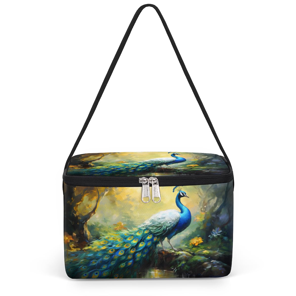 GzLeyigou Ethnic Peacock Lunch Bags for Women Men 9 Cans, Hot & Cold Food Delivery Bag Insulated Grocery Bag Insulated Lunch Box Beautiful Animal Cooler Bag for Office Work Picnic Beach