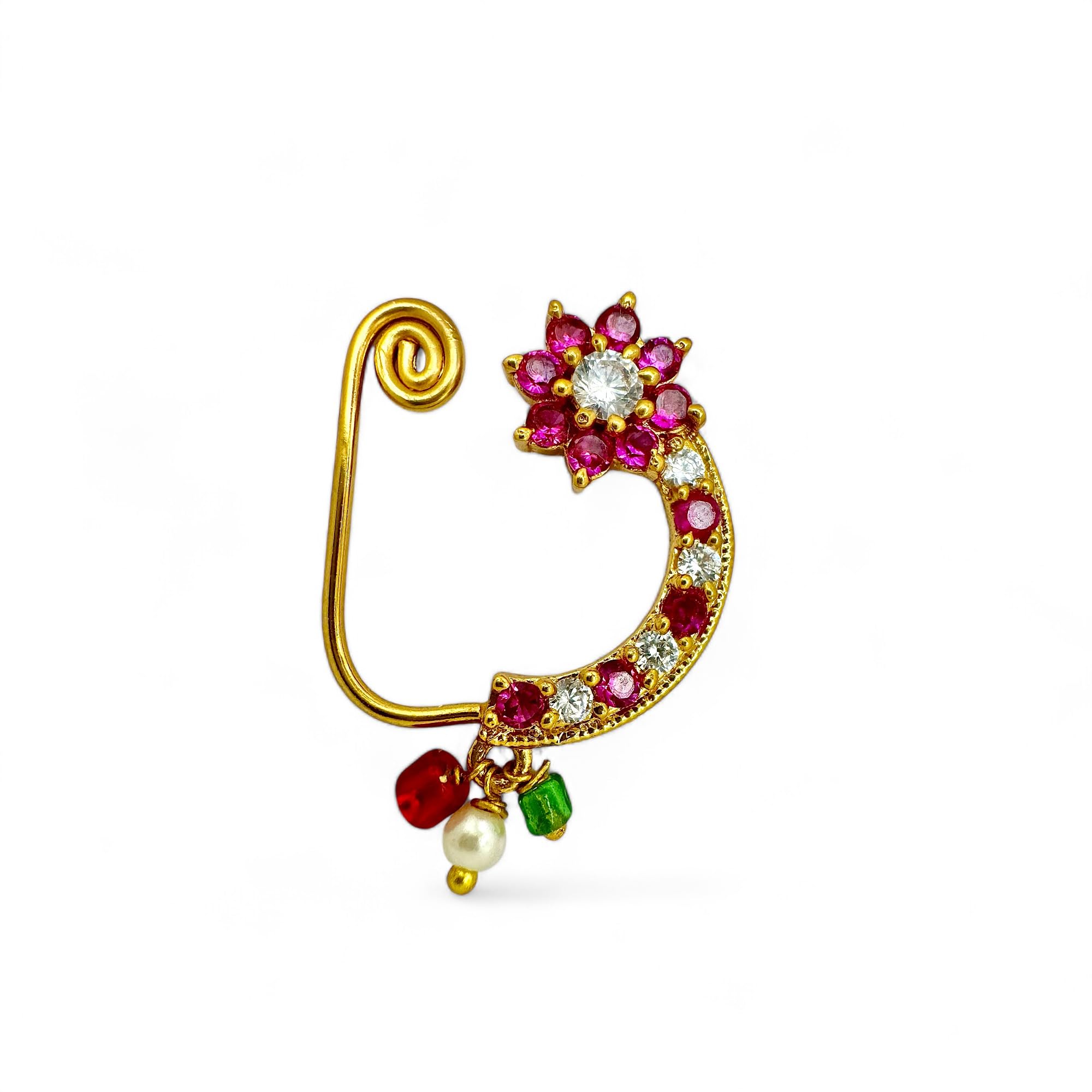 JEWELOPIA Maharashtrian Nath CZ Nose pin Traditional Bridal Nath Wedding Jewellery Marathi AD Nose Stud Pearl Gold Plated Clip On For Girls (Moon Shape) (B0DHVSSY19) Amazon Price History, Amazon Price Tracker