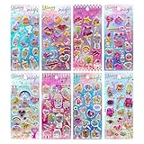 Evbyws グリッター シャカシャカ シール 8種類 可愛いステッカー ぷくふくシール スパンコール付き 手帳 ノート アルバム カレンダー スーツケース ヘルメット スケジュール
