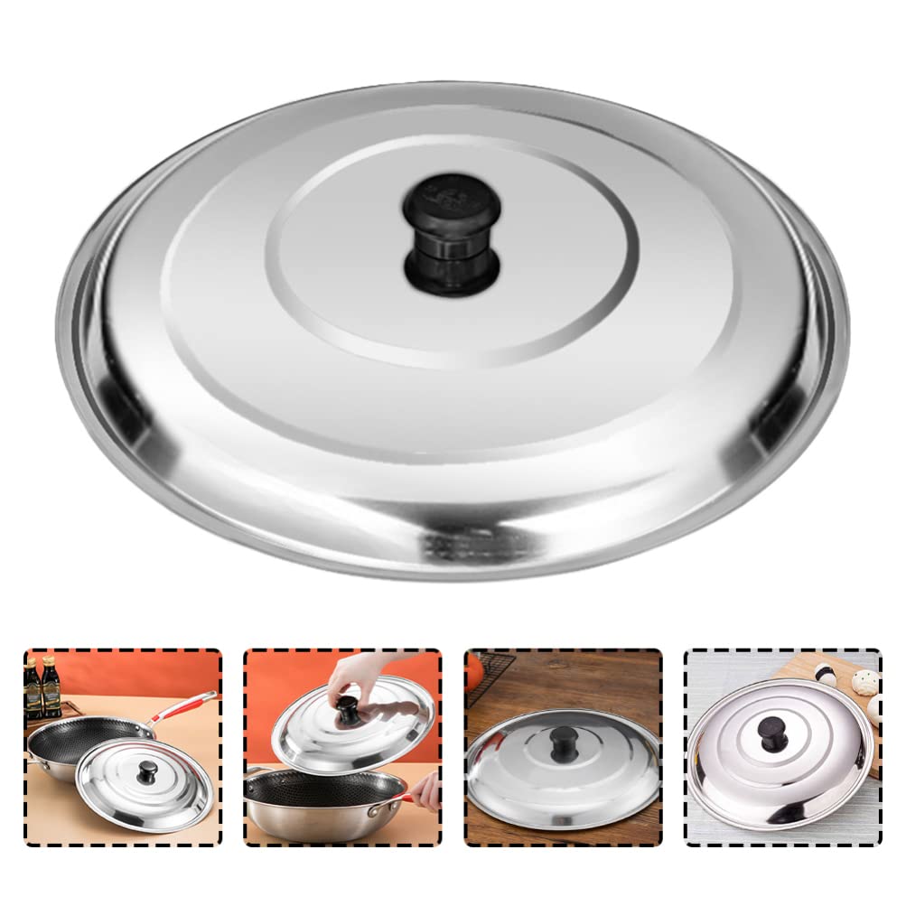 Tapa de acero inoxidable para cacerola, tapa de repuesto antisalpicaduras de aceite, cubierta de tapa de cocina templada gruesa para saltear, ollas, sartenes, sartenes de 22 a 38 cm, tapa de wok