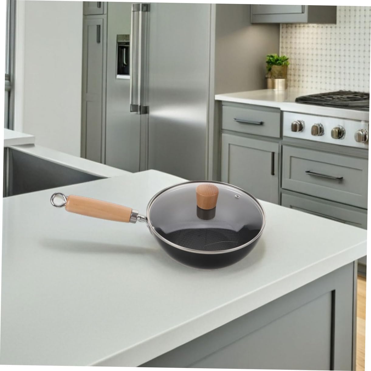 Wok Tradizionale Cinese in Ferro con Coperchio e Manico in Legno