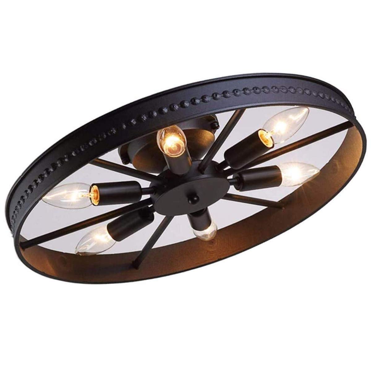 Vintage Deckenlampe Schwarz Metal Deckenleuchte Runde Pendelleuchte | Schlafzimmer Hängelampe Wohnzimmer Küchenlampe Industrie-Design Hängeleuchte Deckenstrahler Eisen Bar Cafe Pendellampe Ø46cm