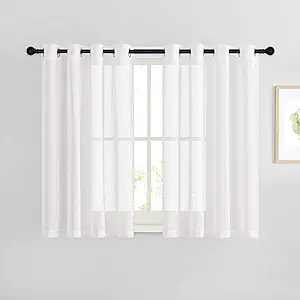 NICETOWN White Flax Linen Sheer Bedroom Curtains Grommet, Decorative Window Treatment Draperies Privacy with Light Through for Kitchen/Nursery/Bathroom,W52 x L54, Sold as 2 Panels