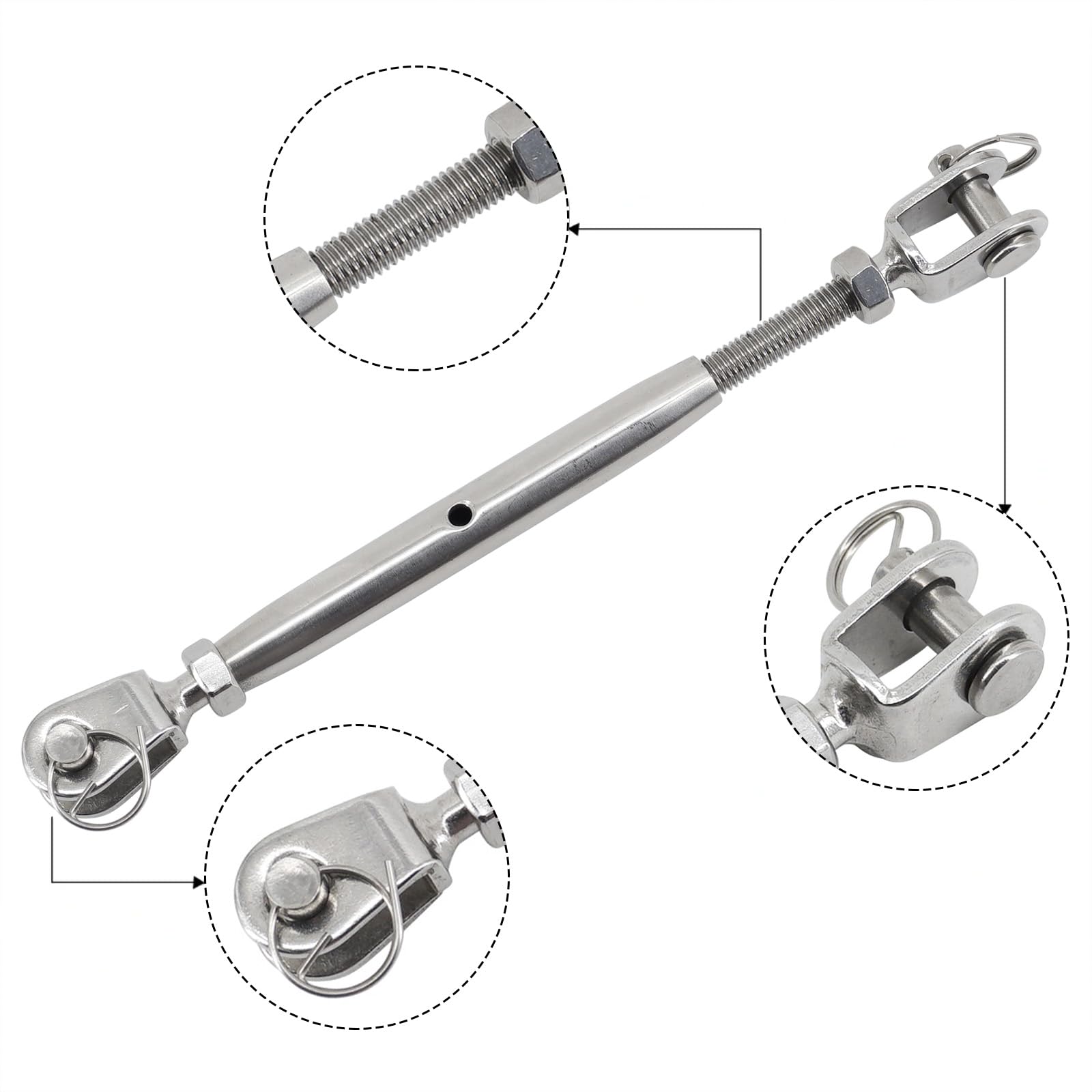 4 Stück 304 Edelstahl geschlossener Körper Riggingschraube Turnbuckle Drahtspannungsausgleicher Marine Boot Seilspannungsausgleicher M8