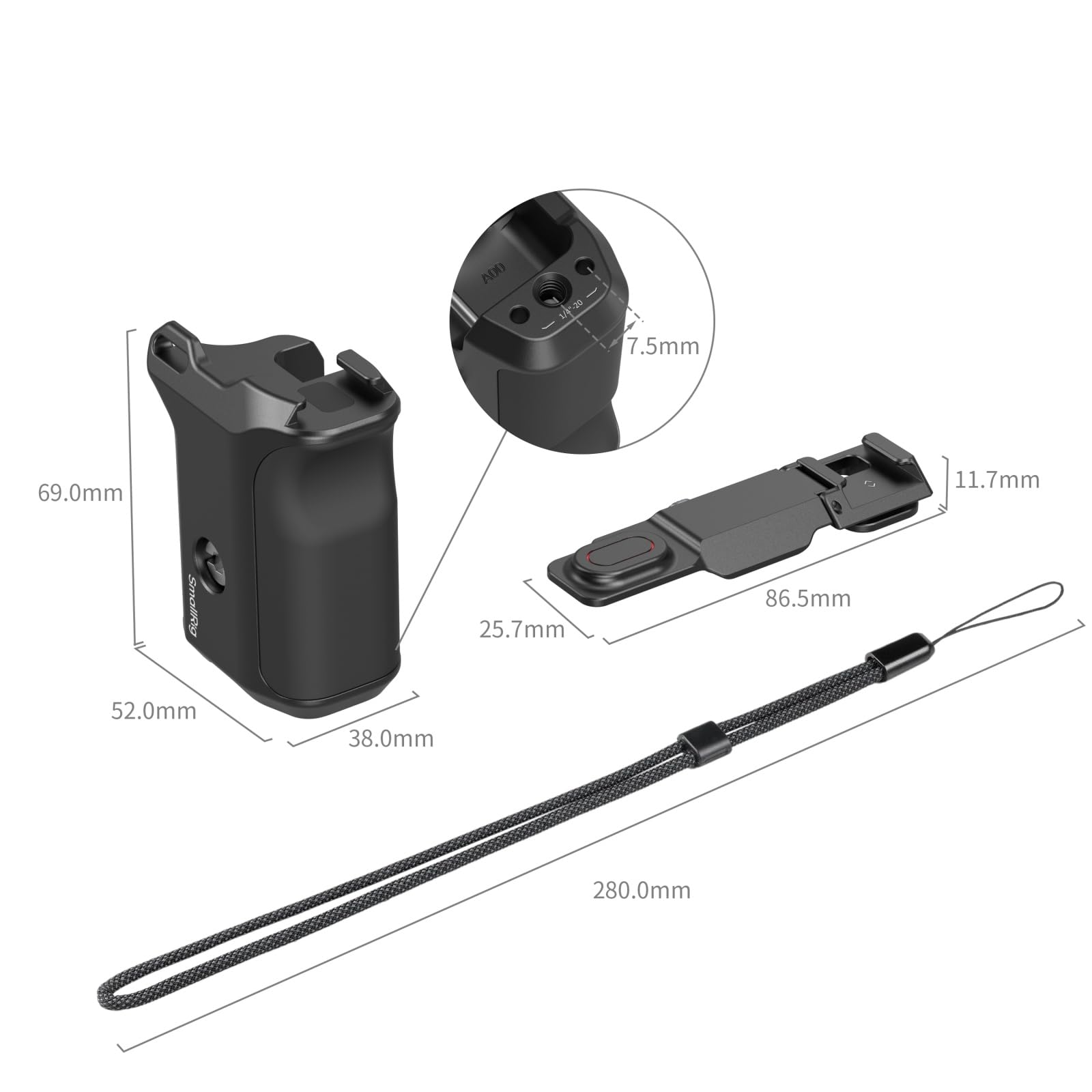SmallRig Mango para DJI Osmo Action 6, agarre lateral de fotografía callejera con botón de obturación y zapata fría, compatible con SmallRig Action 6 Cage 5887/5888, correa de muñeca incluida para