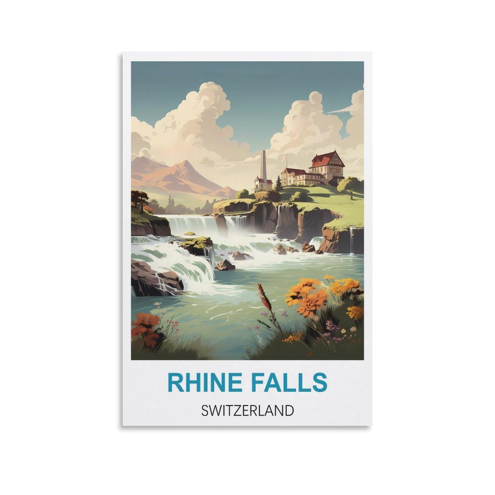 Vintage Metal Tin Sign Funny,Rhine Falls Switzerland Art Plaque Poster Wall Decor for Home Tool Room Bar Club Restaurant Cafe 30x30cm