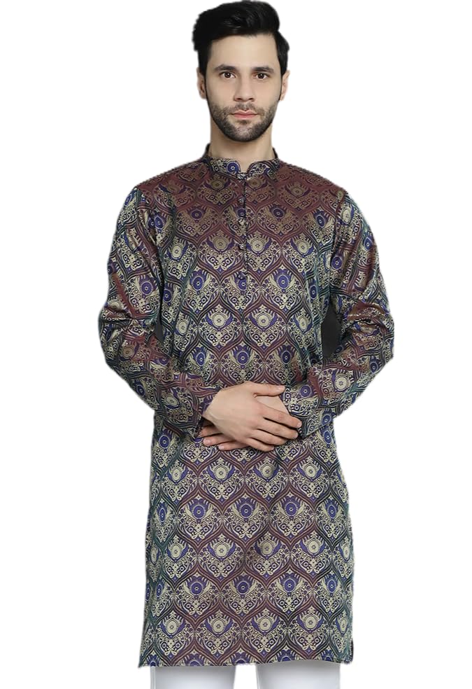 Jompers Men's Purple Silk Blend Straight Kurtas (Purple, Xxl)