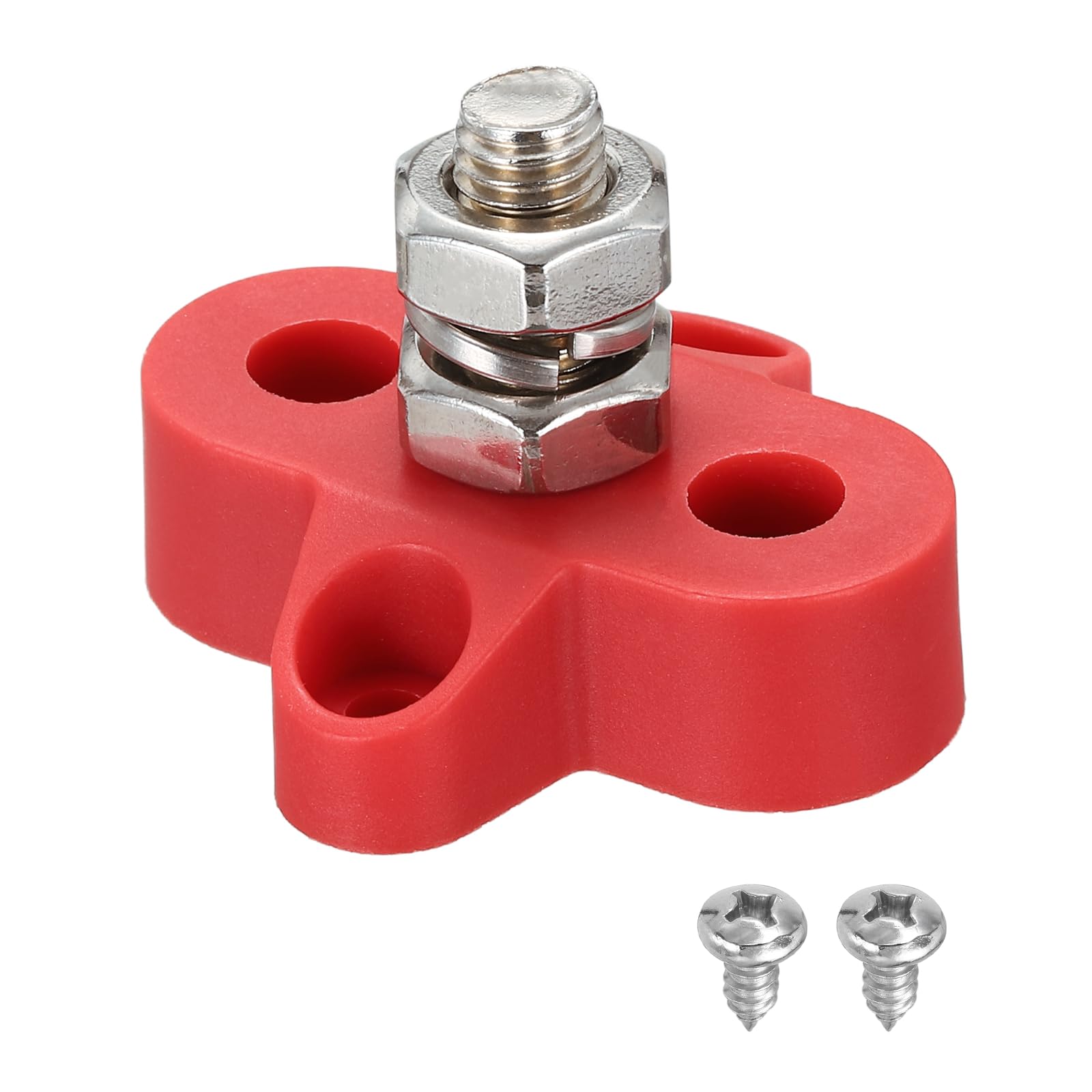 sourcing map 12-48VDC 120A Bus Bar Marine Power Distribution Blocks, 5/16" Single Studs Automotive Busbar Terminal Block with Accessories for Car Boat Solar Wiring, Red