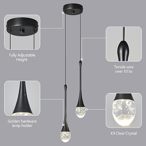 Miniatura 5 de Moderno 9 luces de techo alto lámpara de cristal dorado lámpara regulable 4000K LED escalera iluminación candelabros de cristal para entrada sala de