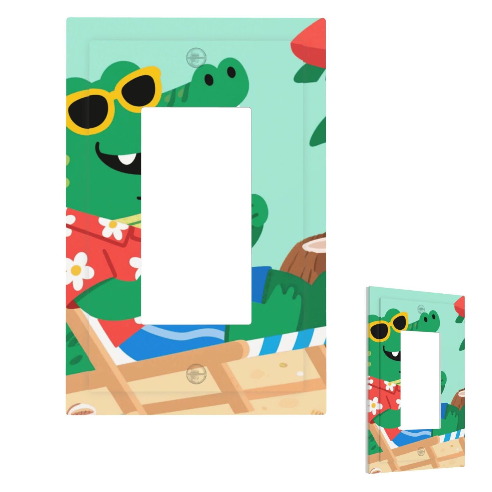 Fekiloot 1 Gang Cute Alligator Wall Plate Cover Modern Decorative Light Switch Cover Unbreakable Receptacle Outlet Covers For Living Room Bedroom Home Decor